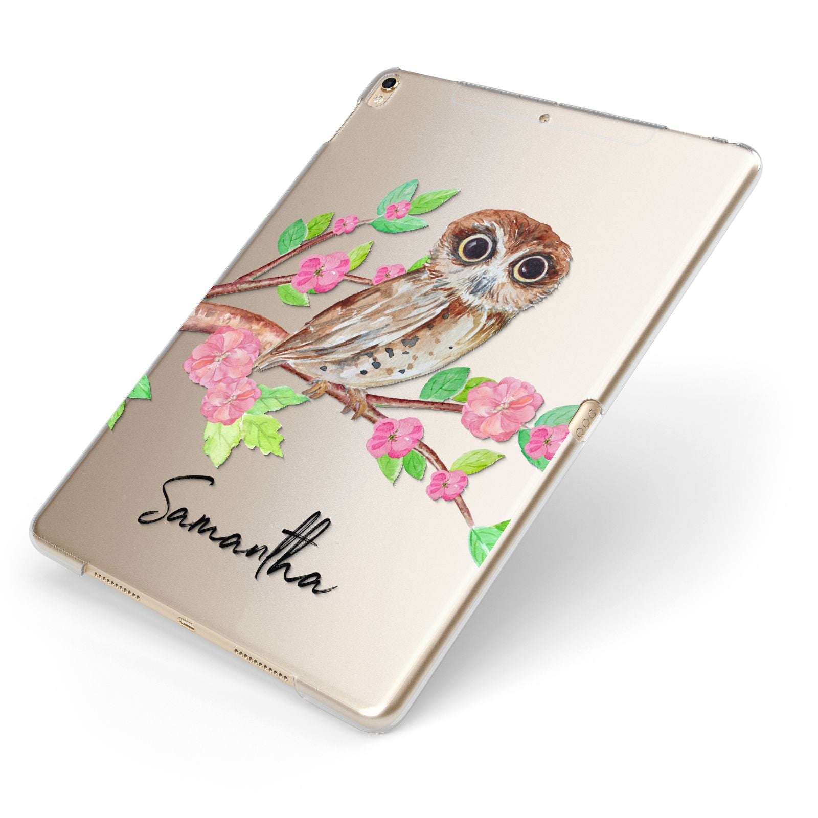 Personalised Owl Apple iPad Case on Gold iPad Side View