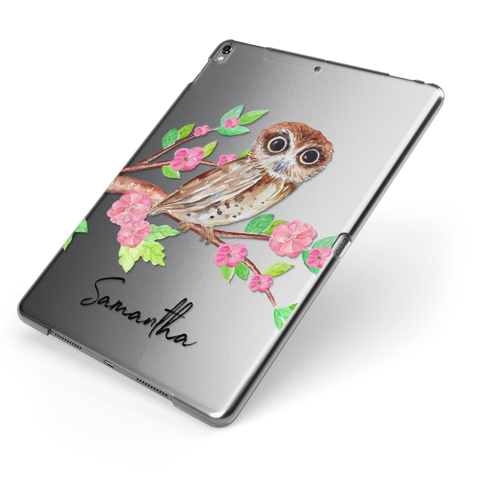 Personalised Owl Apple iPad Case on Grey iPad Side View