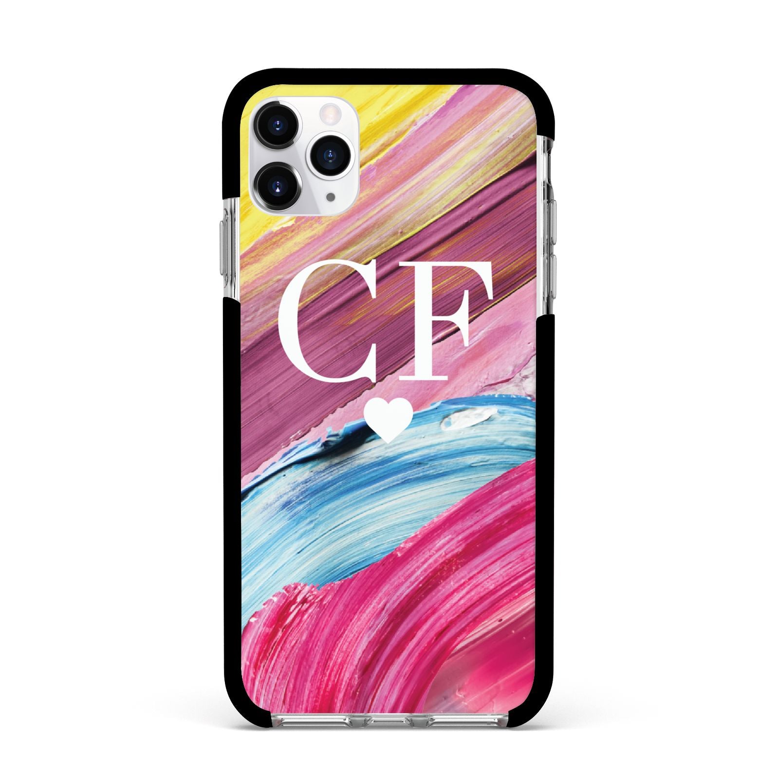 Personalised Paint Brush Initials Apple iPhone 11 Pro Max in Silver with Black Impact Case