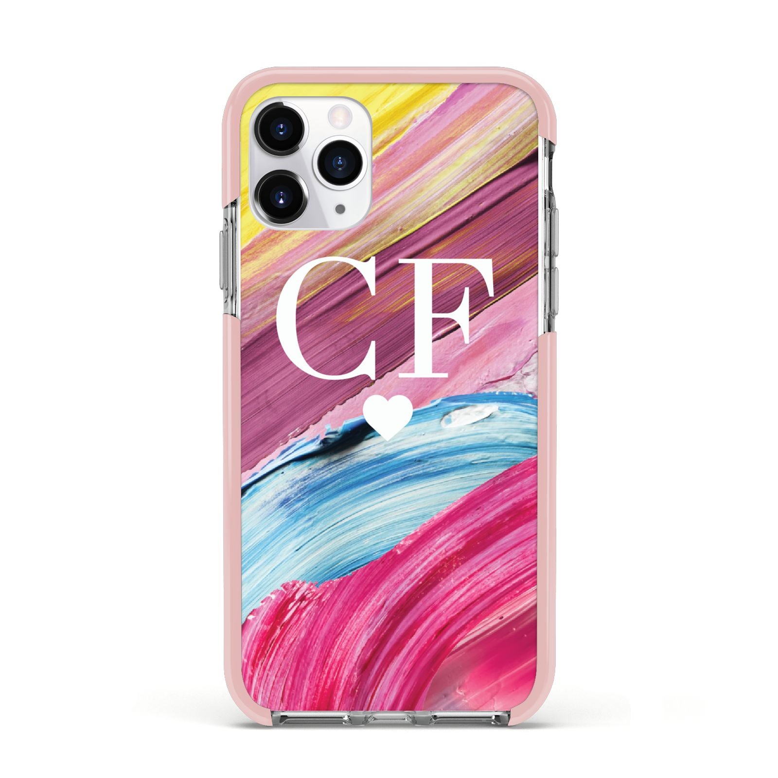 Personalised Paint Brush Initials Apple iPhone 11 Pro in Silver with Pink Impact Case