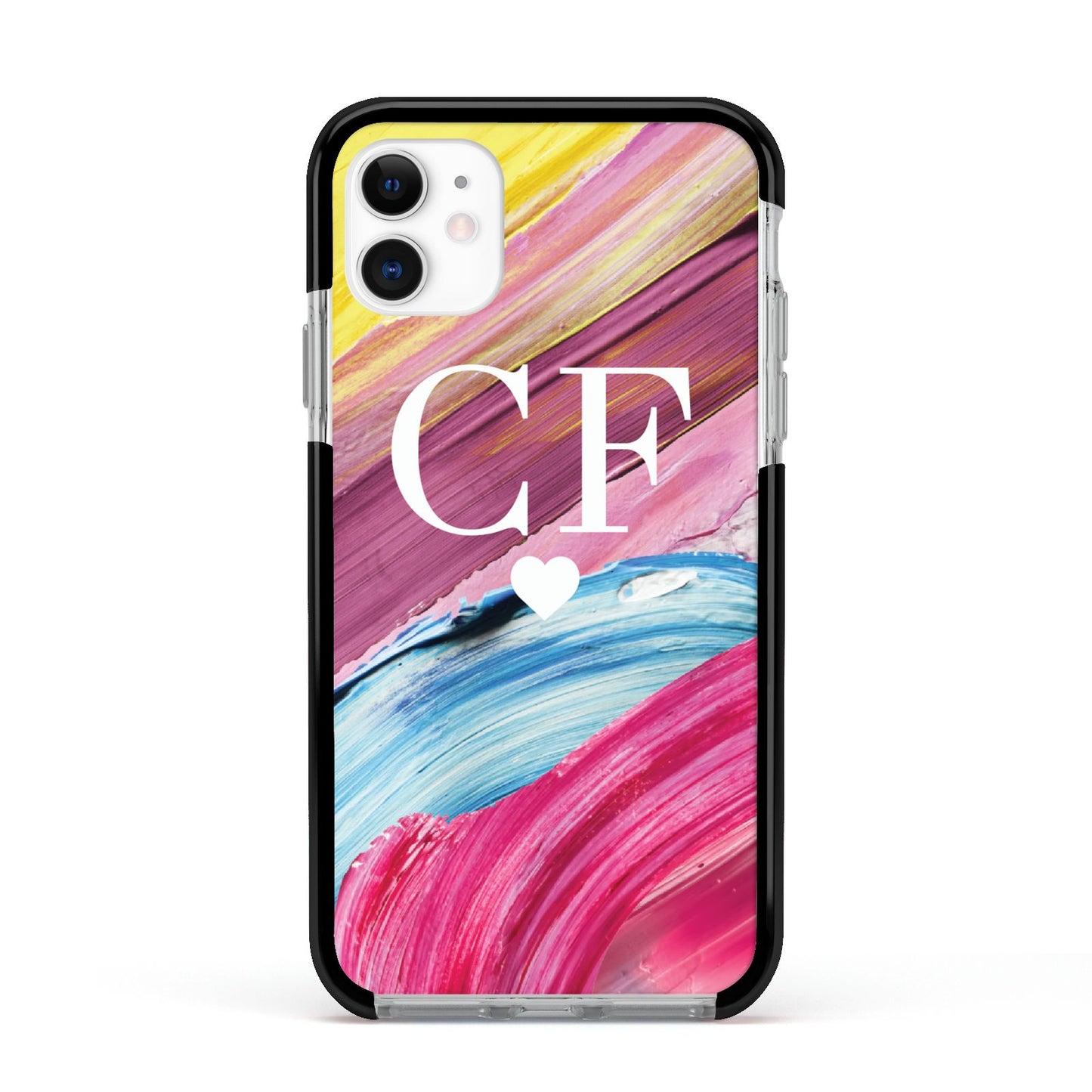 Personalised Paint Brush Initials Apple iPhone 11 in White with Black Impact Case