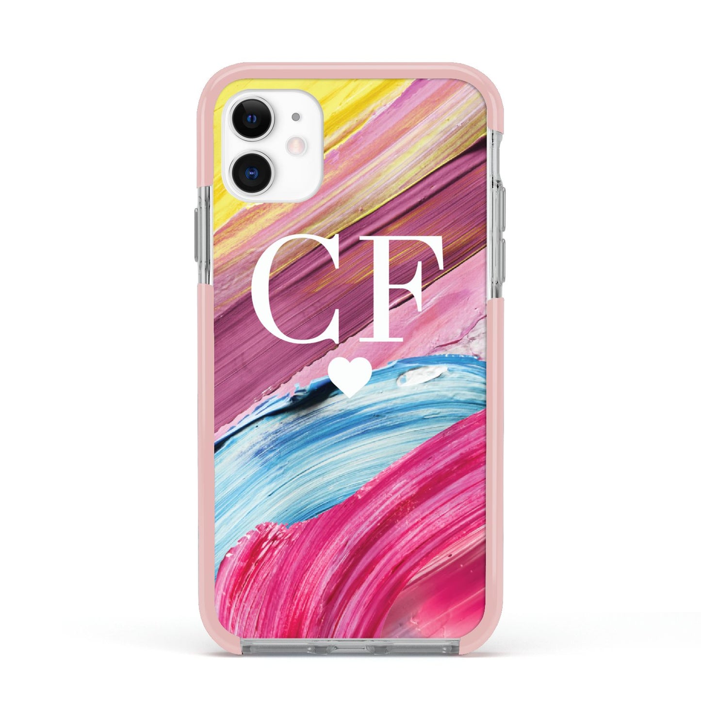 Personalised Paint Brush Initials Apple iPhone 11 in White with Pink Impact Case