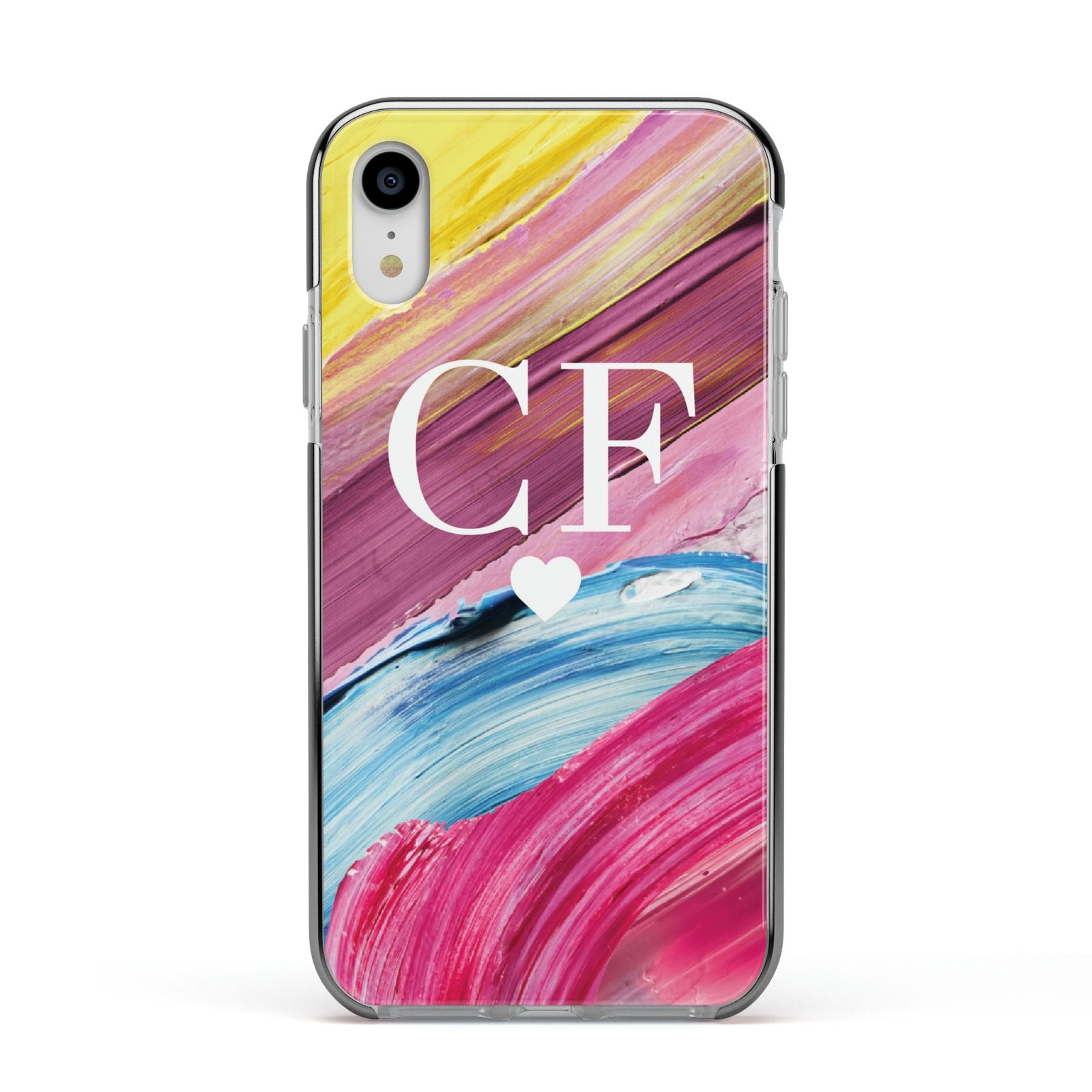 Personalised Paint Brush Initials Apple iPhone XR Impact Case Black Edge on Silver Phone