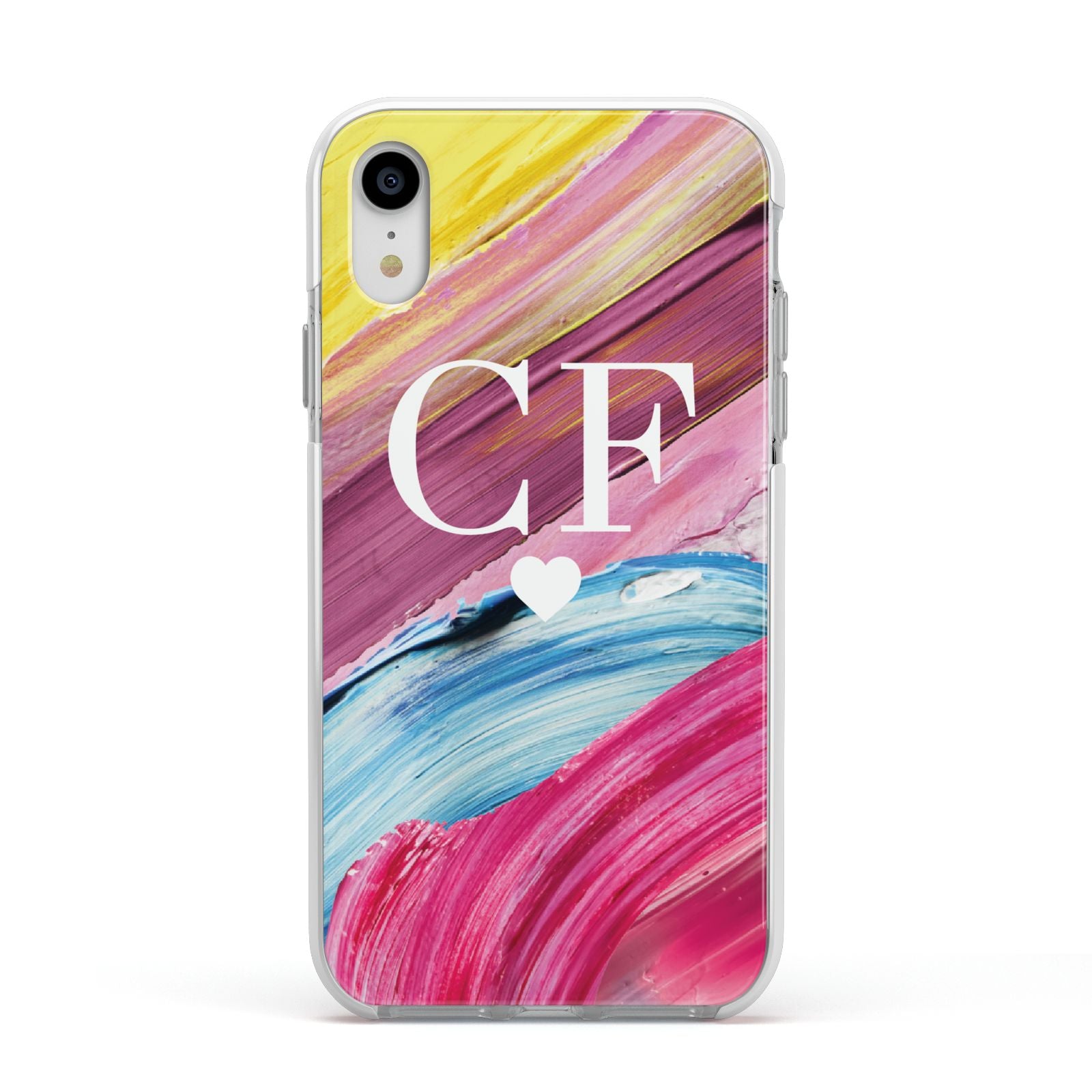 Personalised Paint Brush Initials Apple iPhone XR Impact Case White Edge on Silver Phone