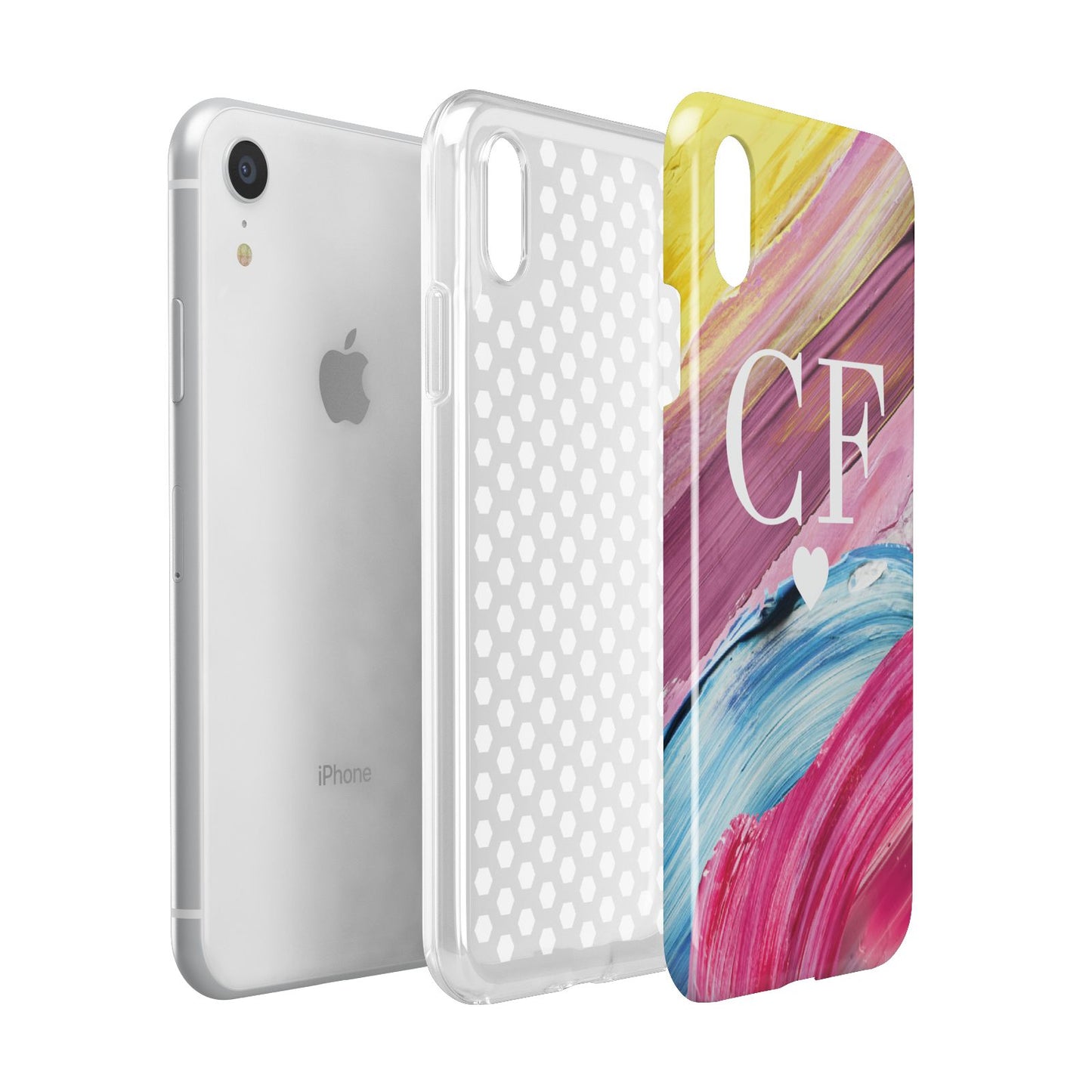 Personalised Paint Brush Initials Apple iPhone XR White 3D Tough Case Expanded view