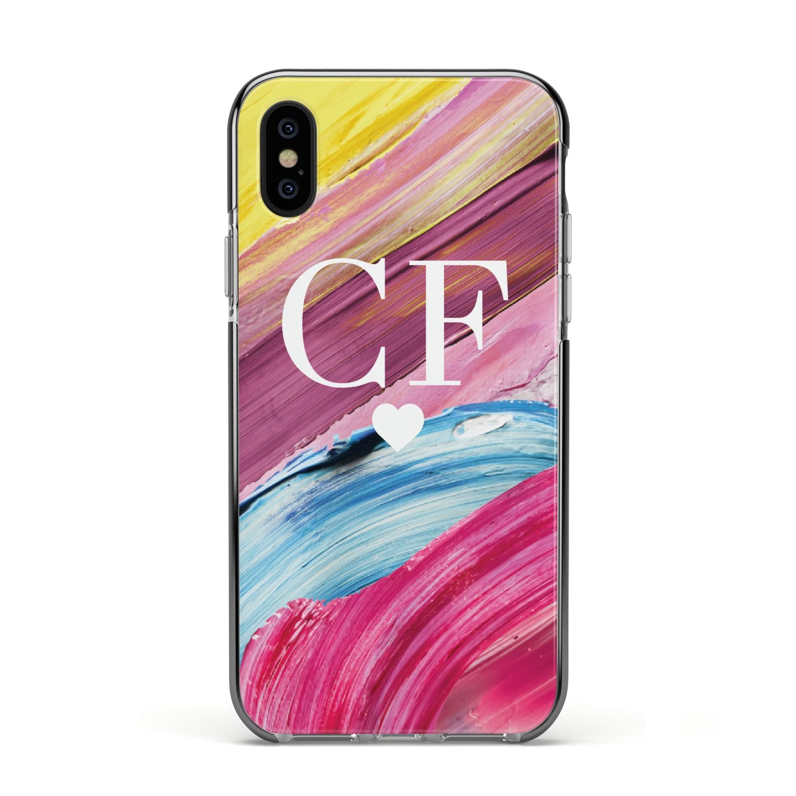 Personalised Paint Brush Initials Apple iPhone Xs Impact Case Black Edge on Black Phone