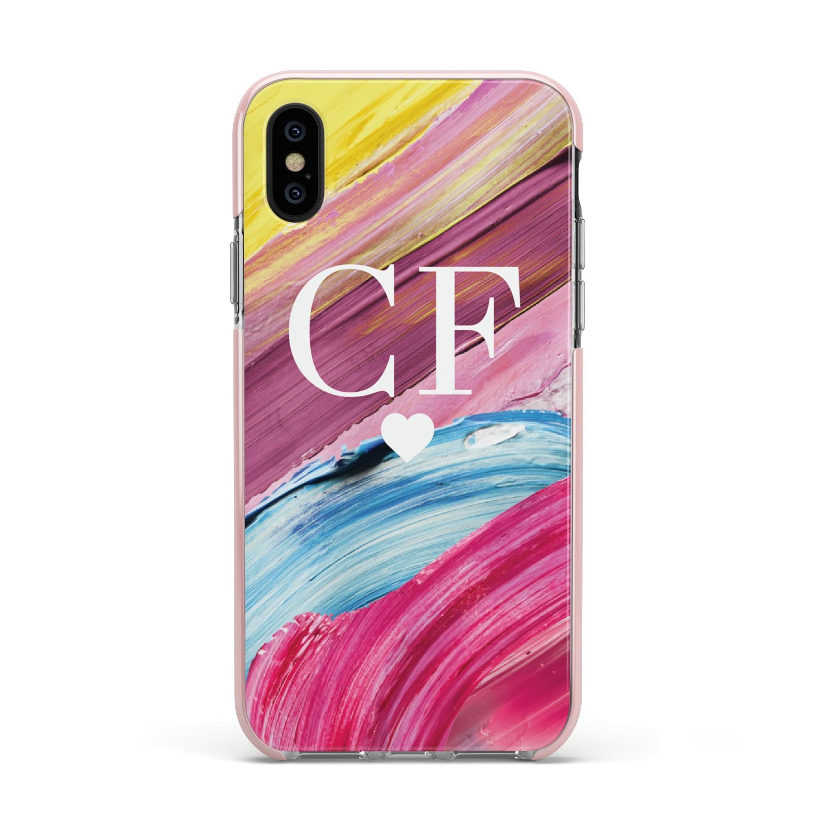 Personalised Paint Brush Initials Apple iPhone Xs Impact Case Pink Edge on Black Phone