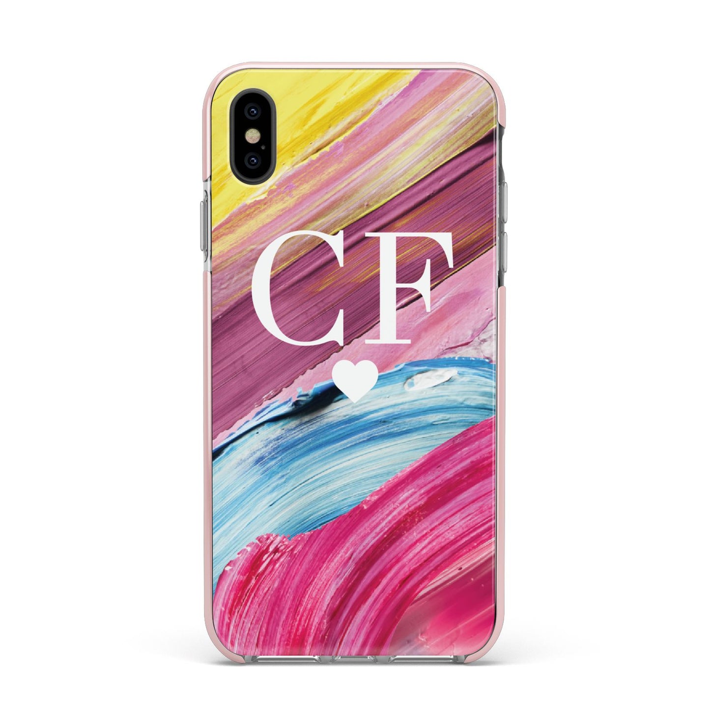 Personalised Paint Brush Initials Apple iPhone Xs Max Impact Case Pink Edge on Black Phone