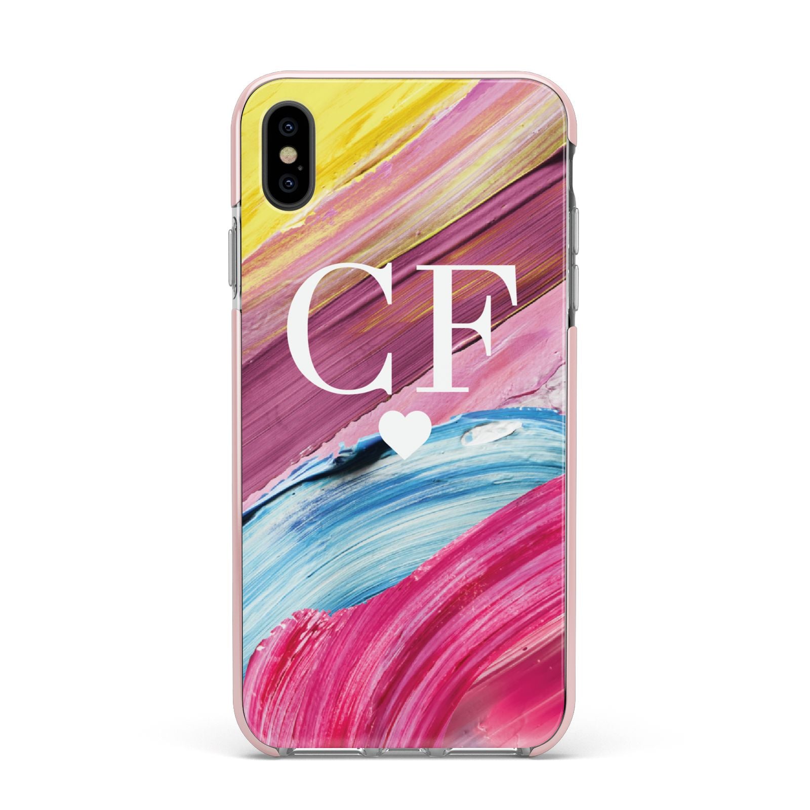 Personalised Paint Brush Initials Apple iPhone Xs Max Impact Case Pink Edge on Black Phone