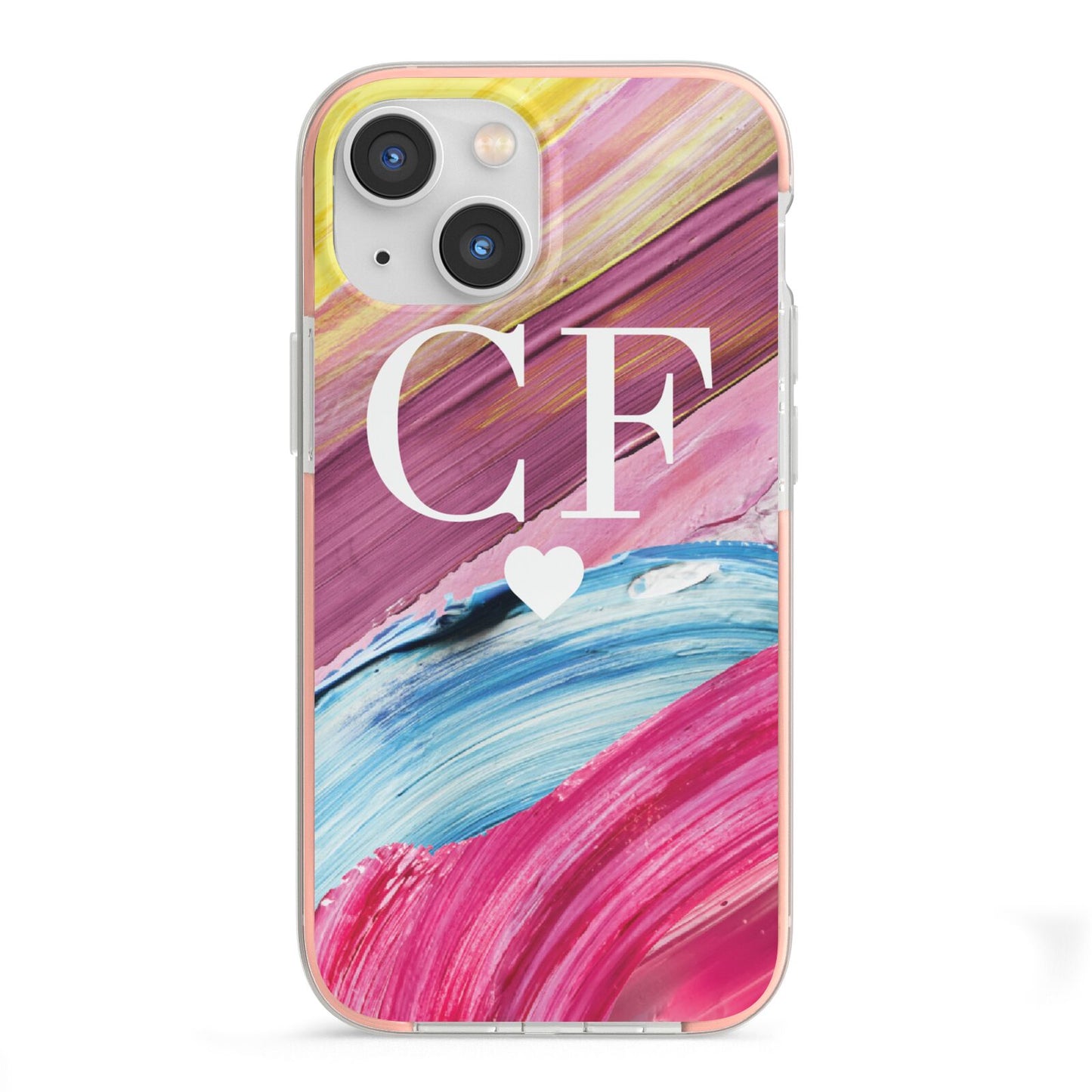 Personalised Paint Brush Initials iPhone 13 Mini TPU Impact Case with Pink Edges