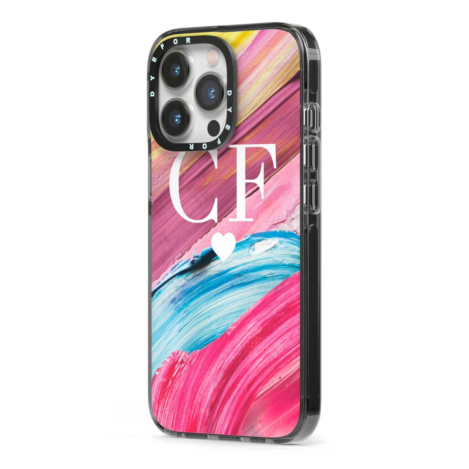 Personalised Paint Brush Initials iPhone 13 Pro Black Impact Case Side Angle on Silver phone