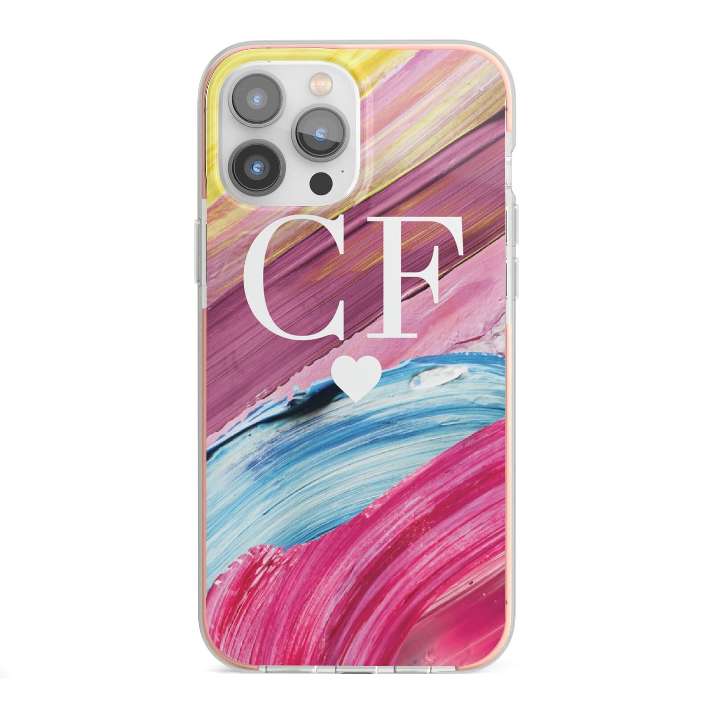 Personalised Paint Brush Initials iPhone 13 Pro Max TPU Impact Case with Pink Edges