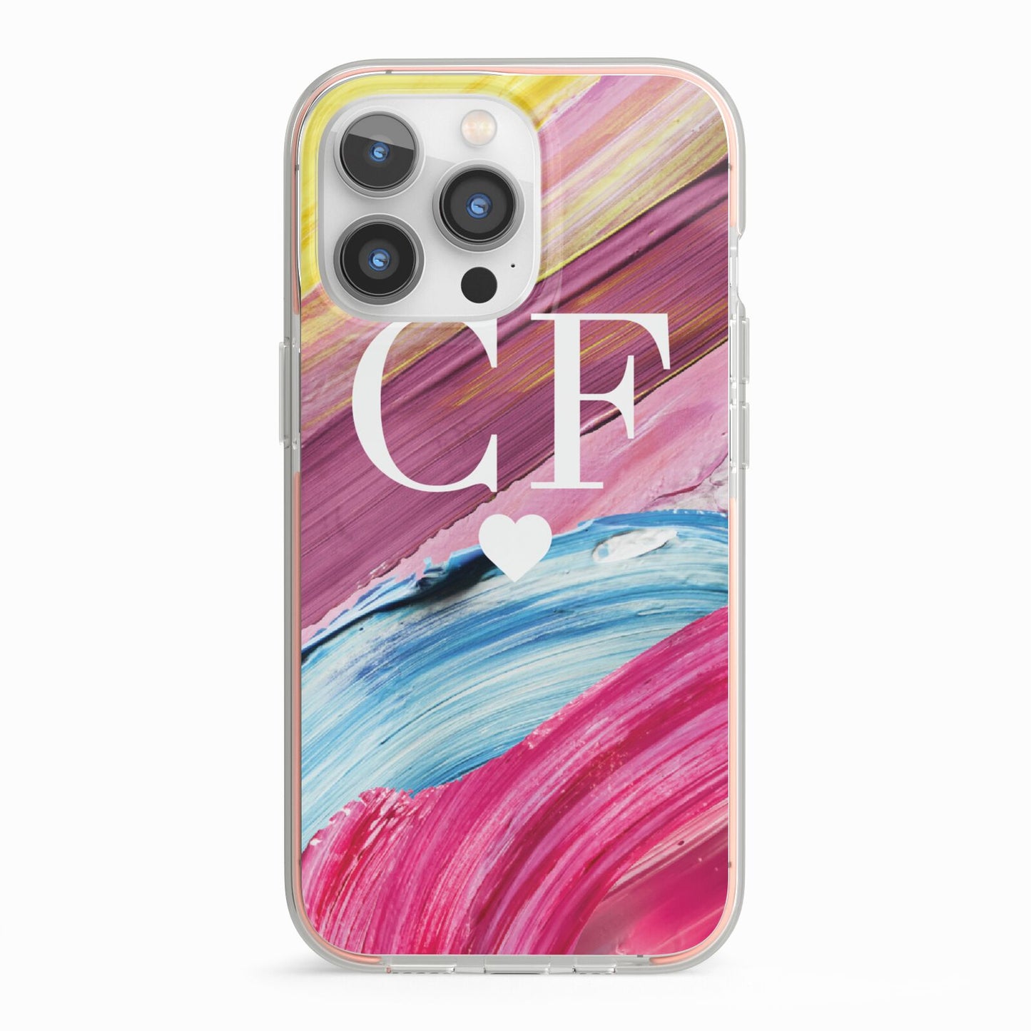 Personalised Paint Brush Initials iPhone 13 Pro TPU Impact Case with Pink Edges