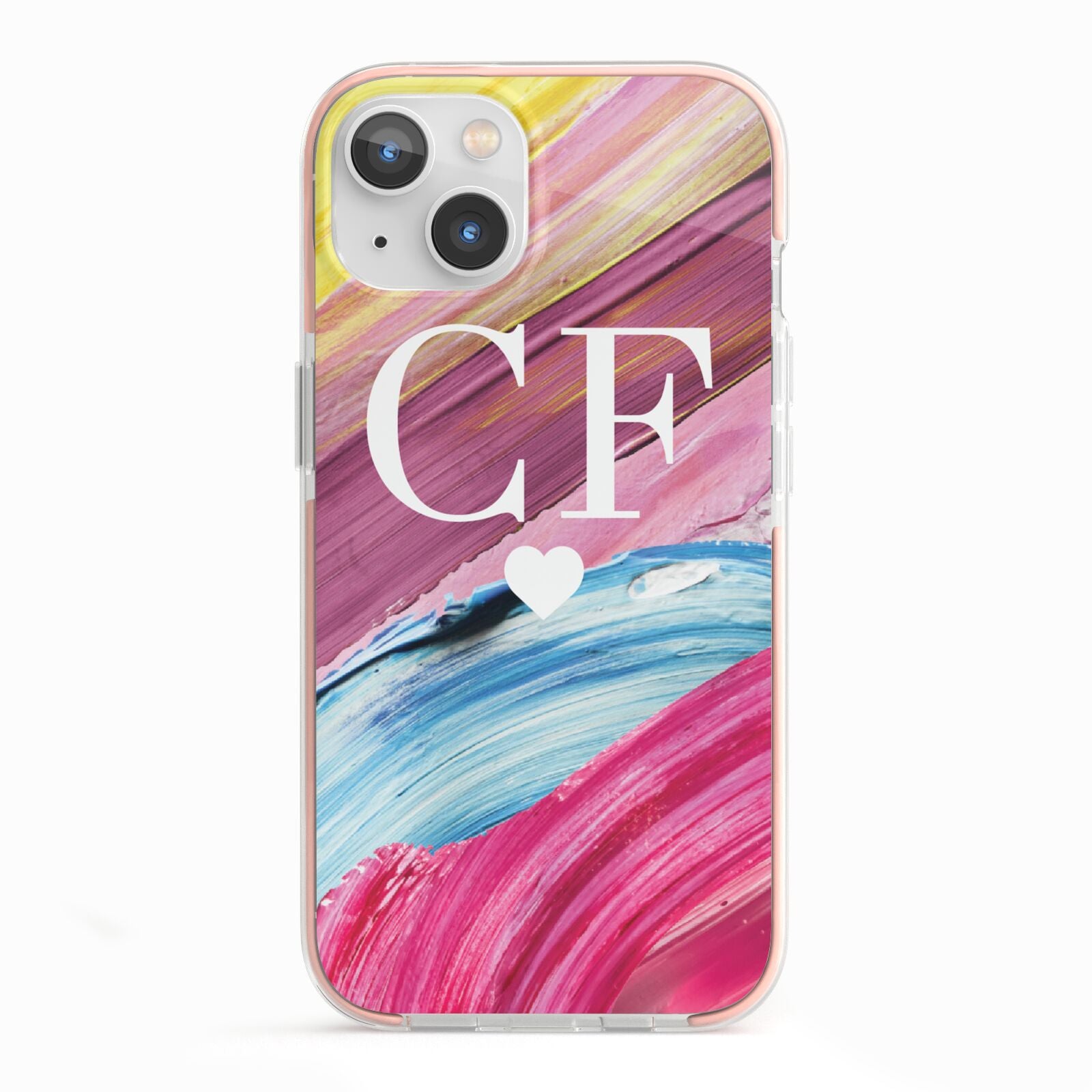 Personalised Paint Brush Initials iPhone 13 TPU Impact Case with Pink Edges