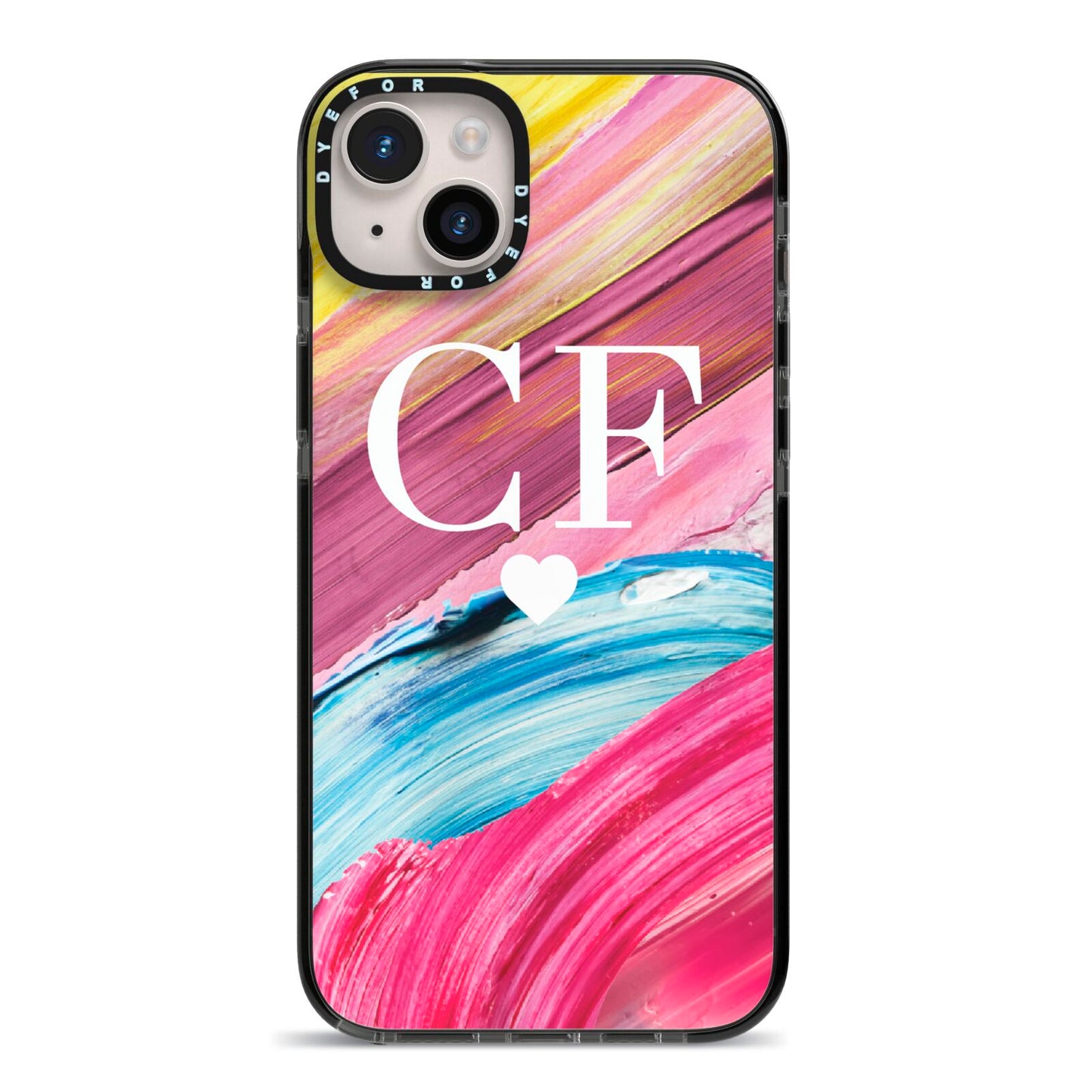 Personalised Paint Brush Initials iPhone 14 Plus Black Impact Case on Silver phone