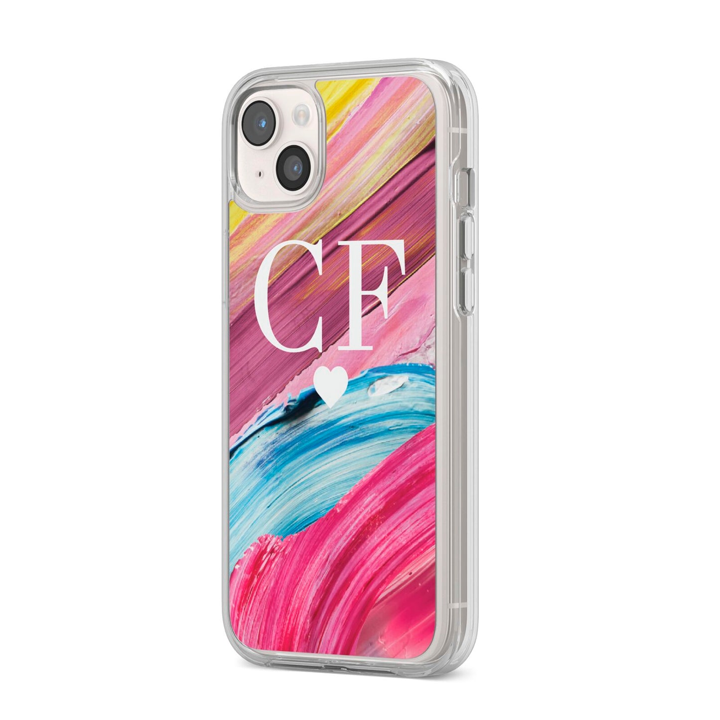 Personalised Paint Brush Initials iPhone 14 Plus Clear Tough Case Starlight Angled Image