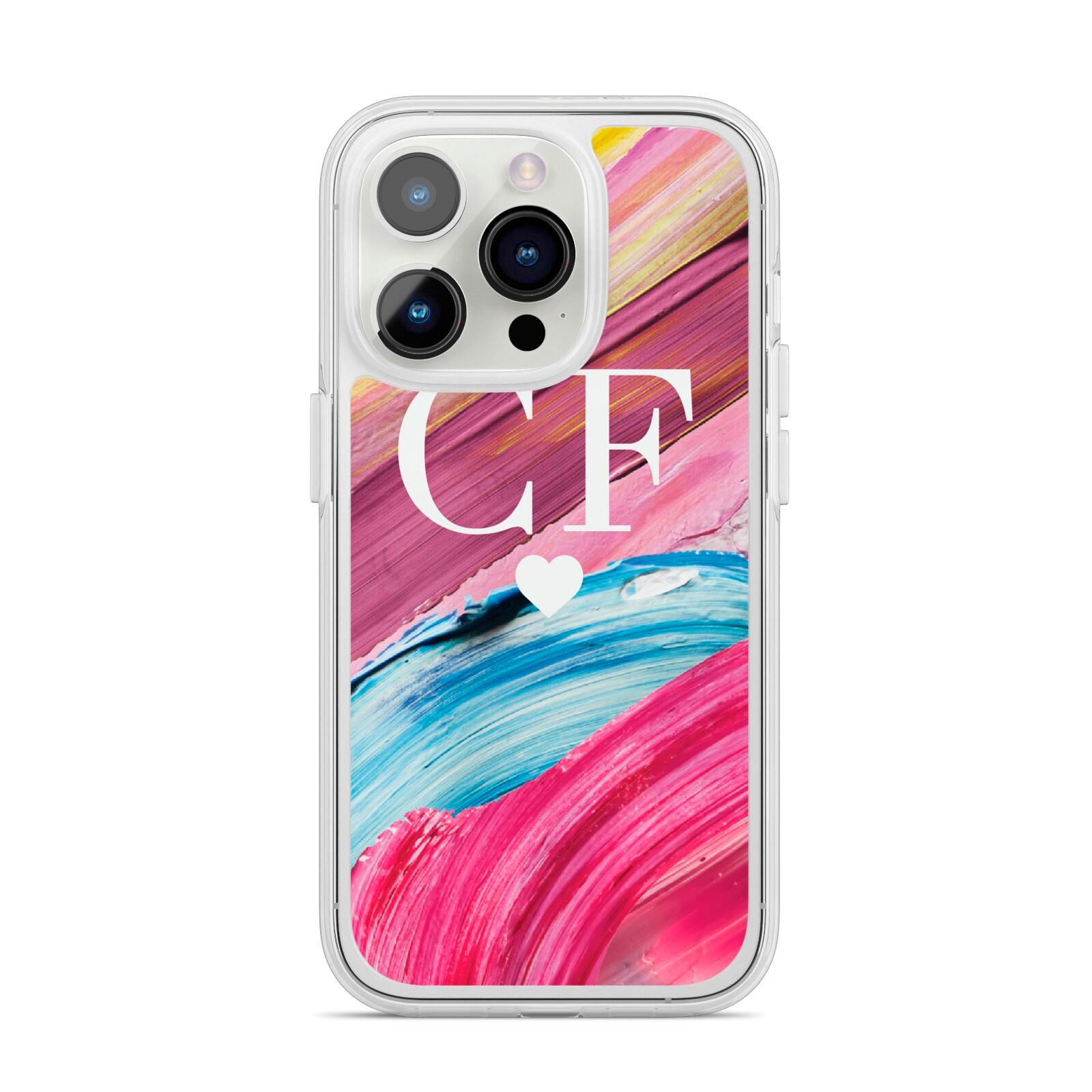 Personalised Paint Brush Initials iPhone 14 Pro Clear Tough Case Silver