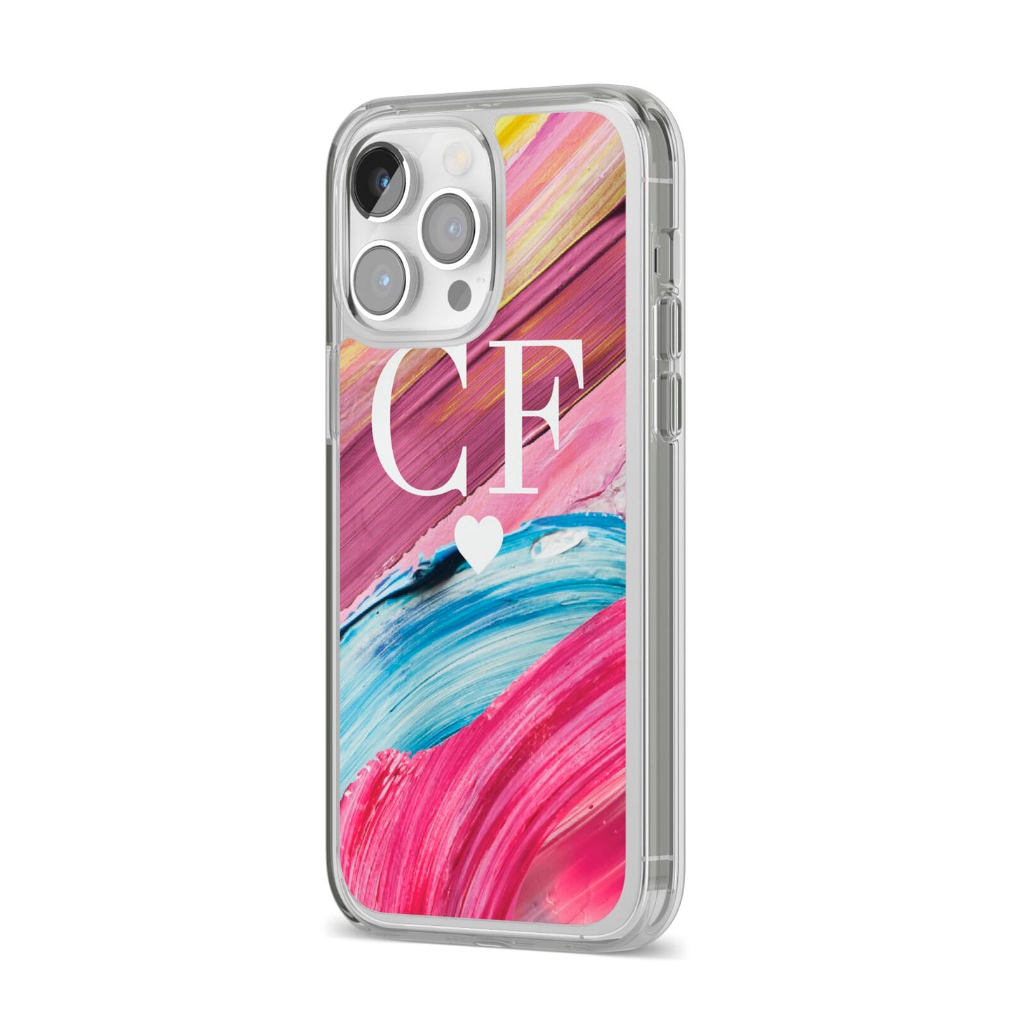 Personalised Paint Brush Initials iPhone 14 Pro Max Clear Tough Case Silver Angled Image