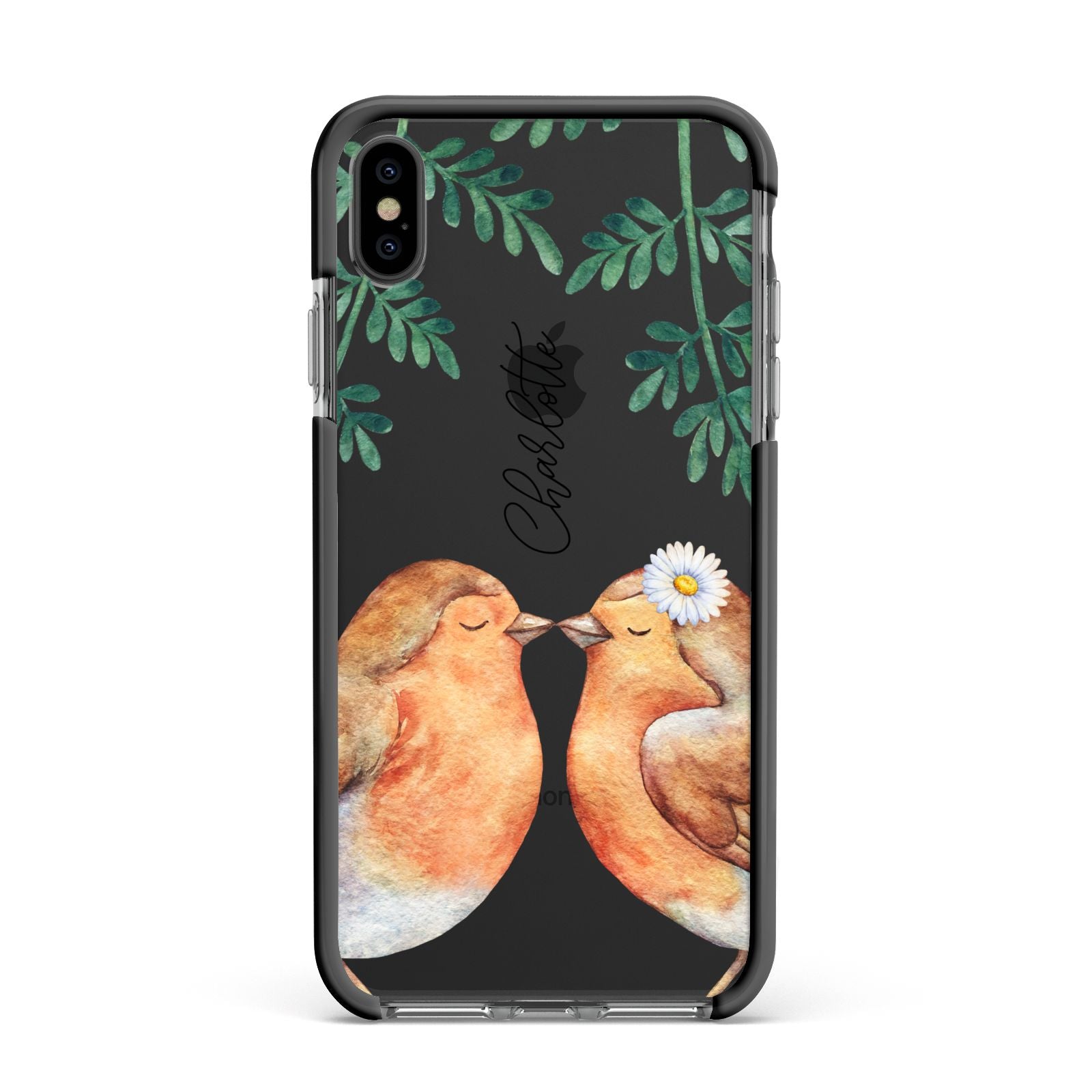 Personalised Pair of Robins Apple iPhone Xs Max Impact Case Black Edge on Black Phone