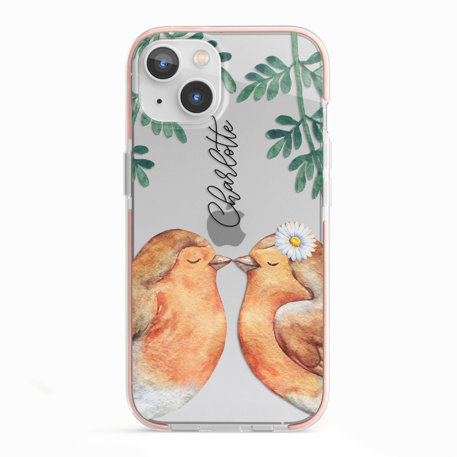 Personalised Pair of Robins iPhone 13 TPU Impact Case with Pink Edges