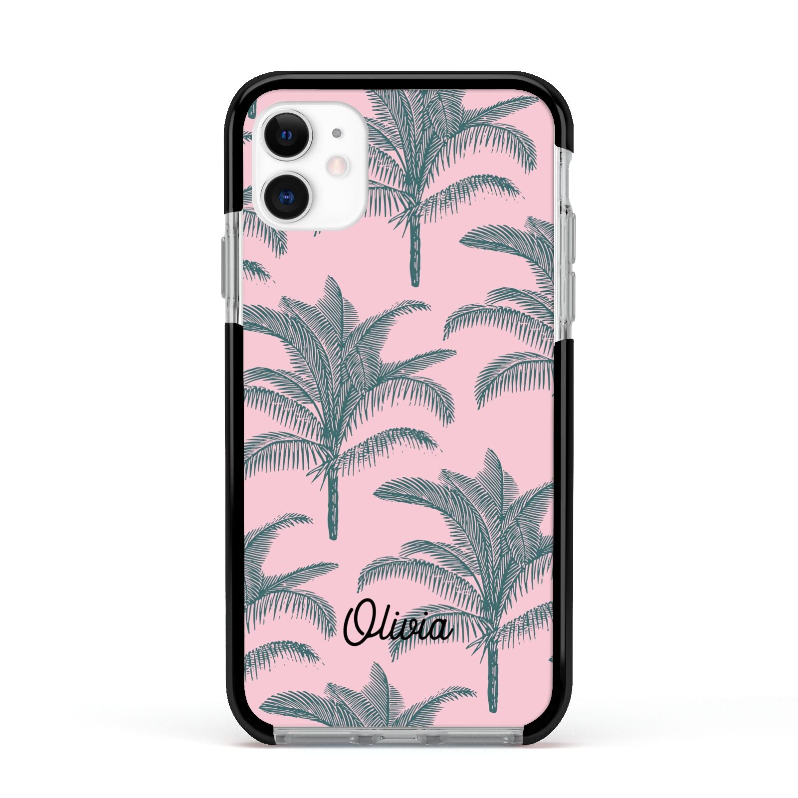 Personalised Palm Apple iPhone 11 in White with Black Impact Case