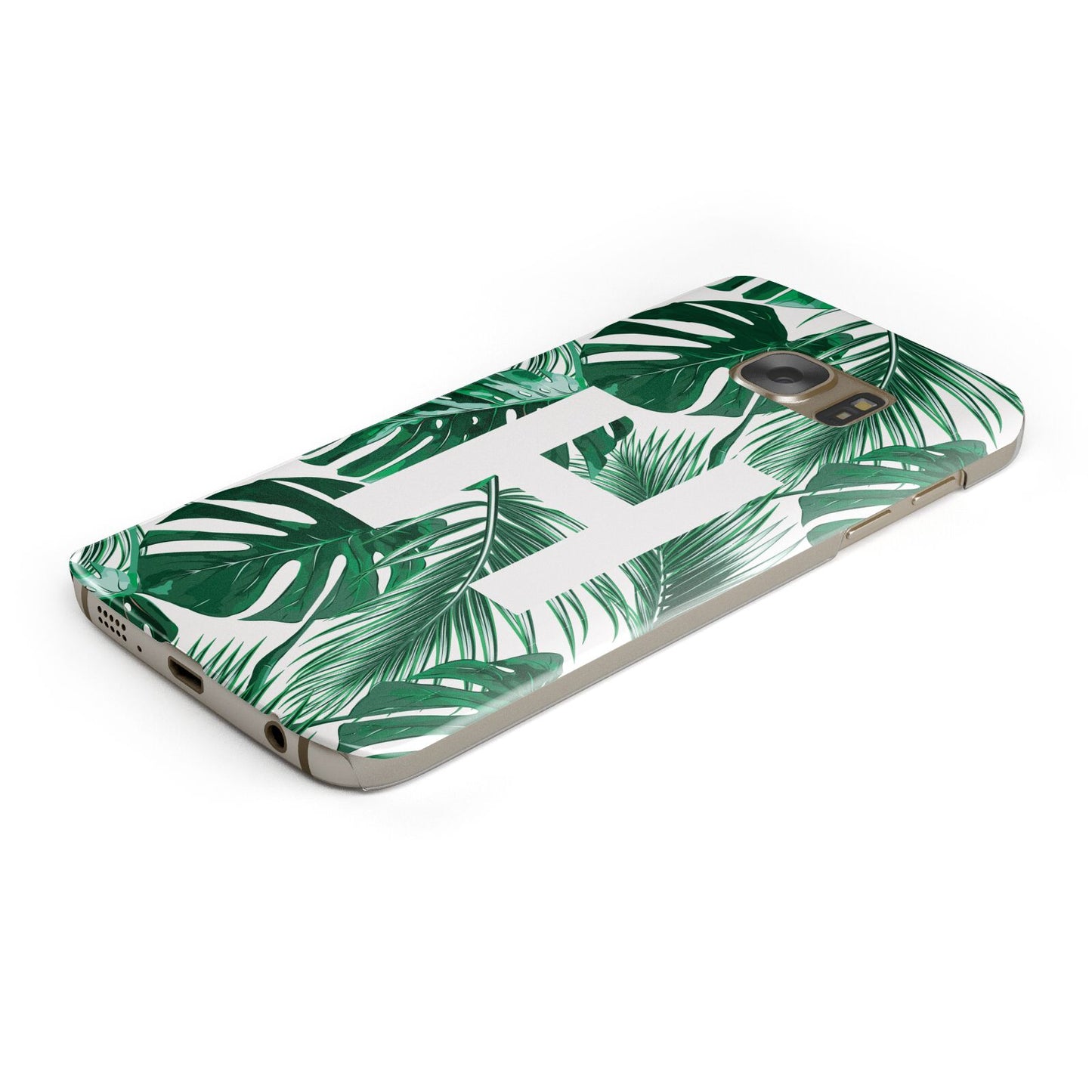 Personalised Palm Monstera Leaf Tropical Print Protective Samsung Galaxy Case Angled Image