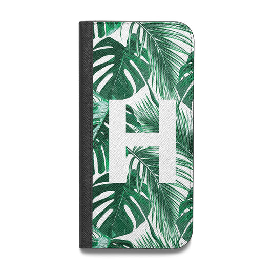 Personalised Palm Monstera Leaf Tropical Print Vegan Leather Flip iPhone Case