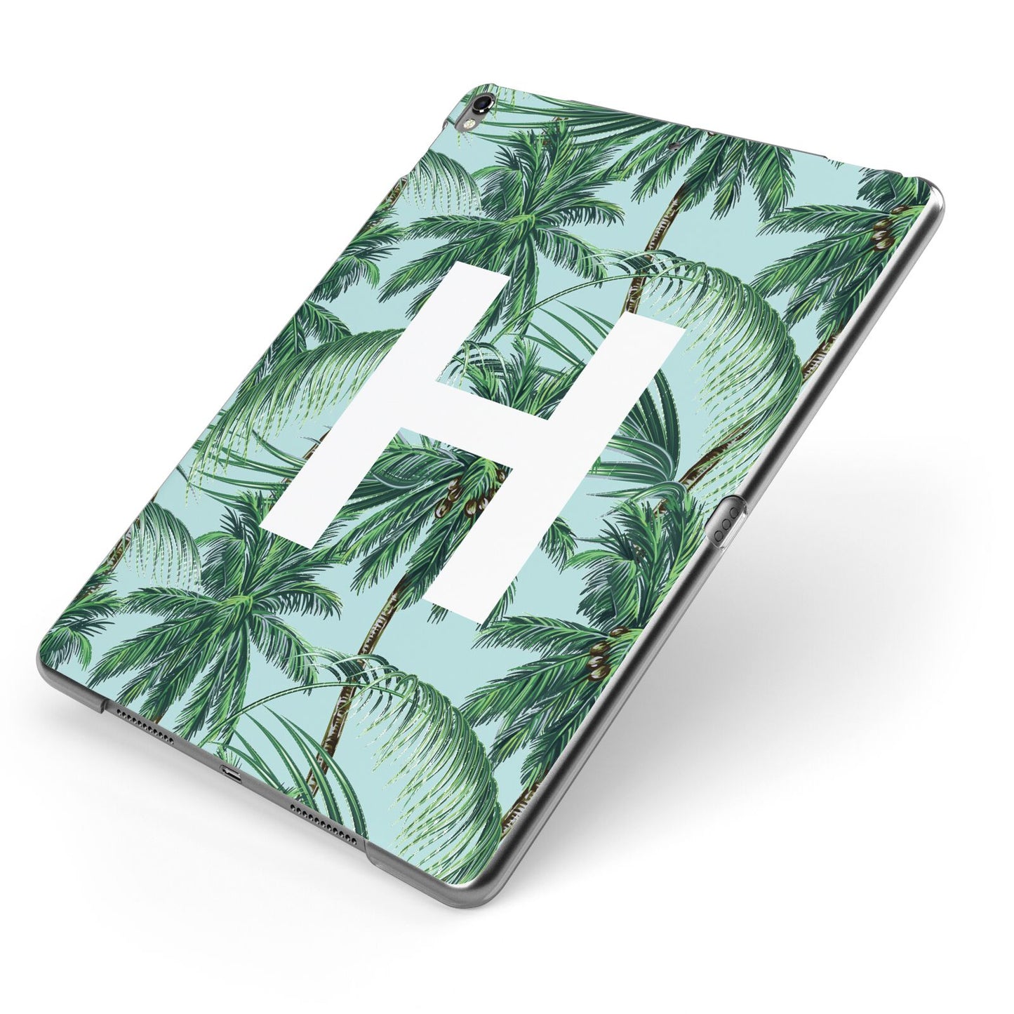 Personalised Palm Tree Tropical Apple iPad Case on Grey iPad Side View