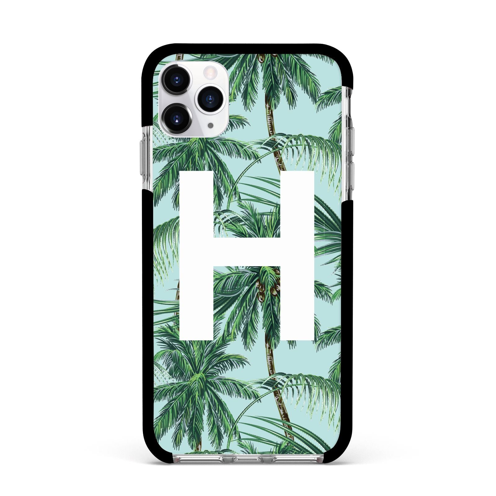 Personalised Palm Tree Tropical Apple iPhone 11 Pro Max in Silver with Black Impact Case