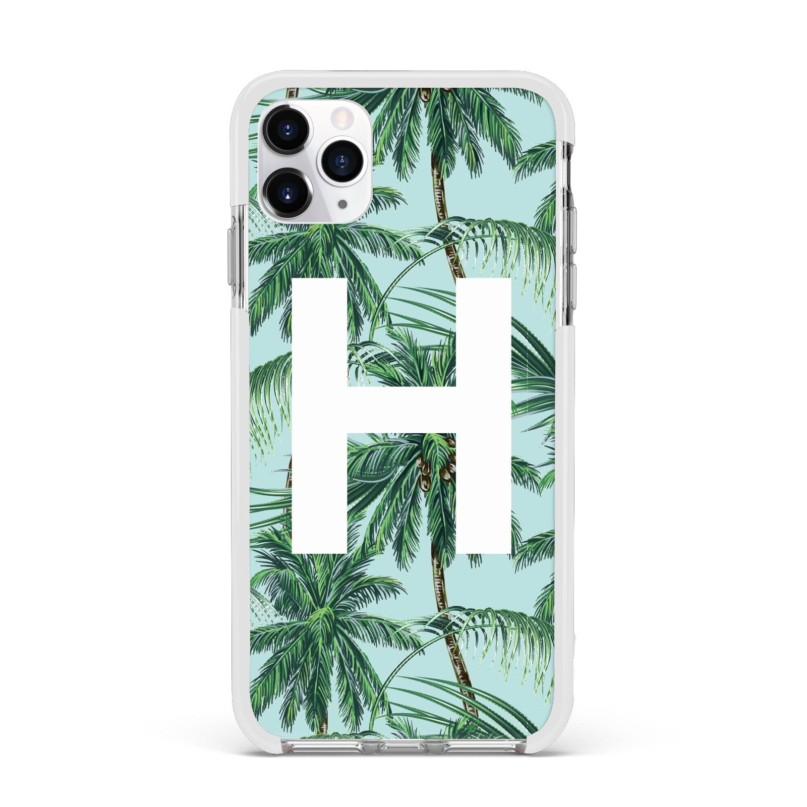 Personalised Palm Tree Tropical Apple iPhone 11 Pro Max in Silver with White Impact Case