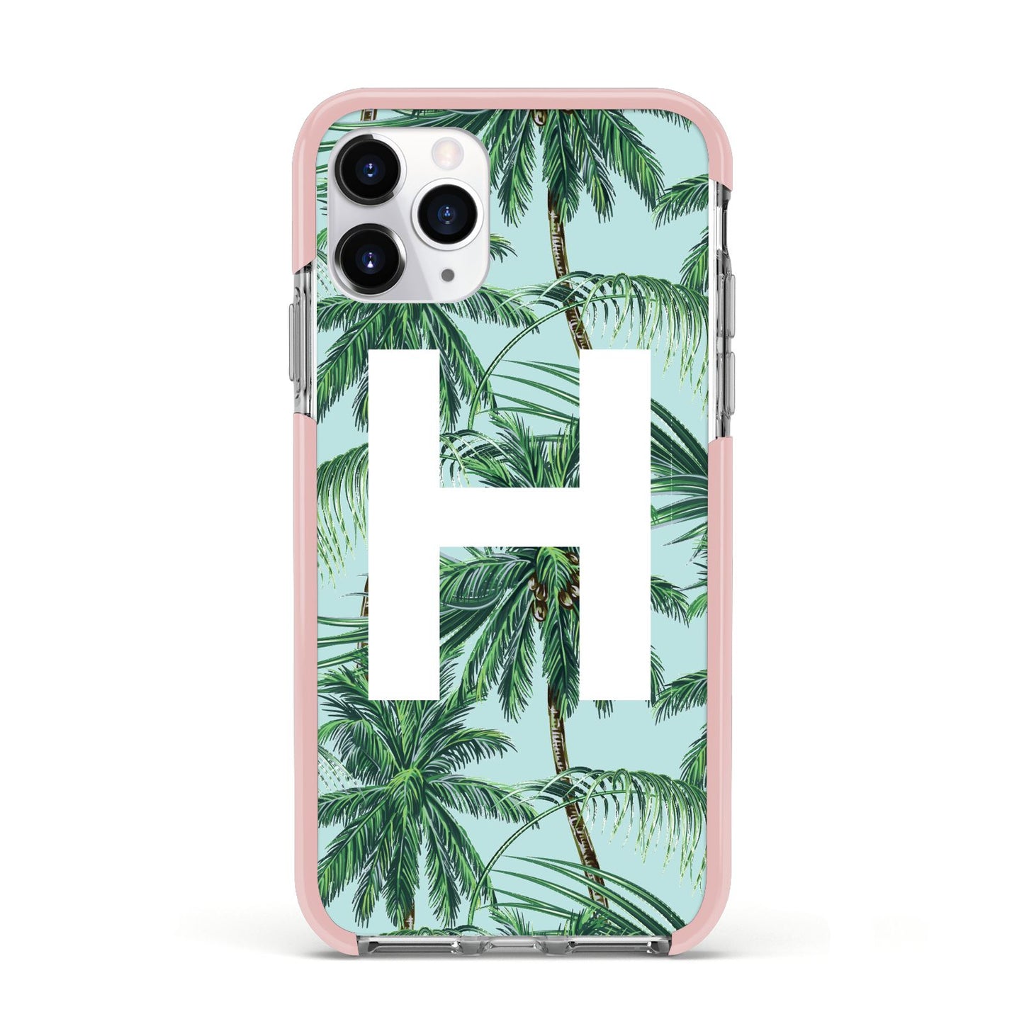 Personalised Palm Tree Tropical Apple iPhone 11 Pro in Silver with Pink Impact Case