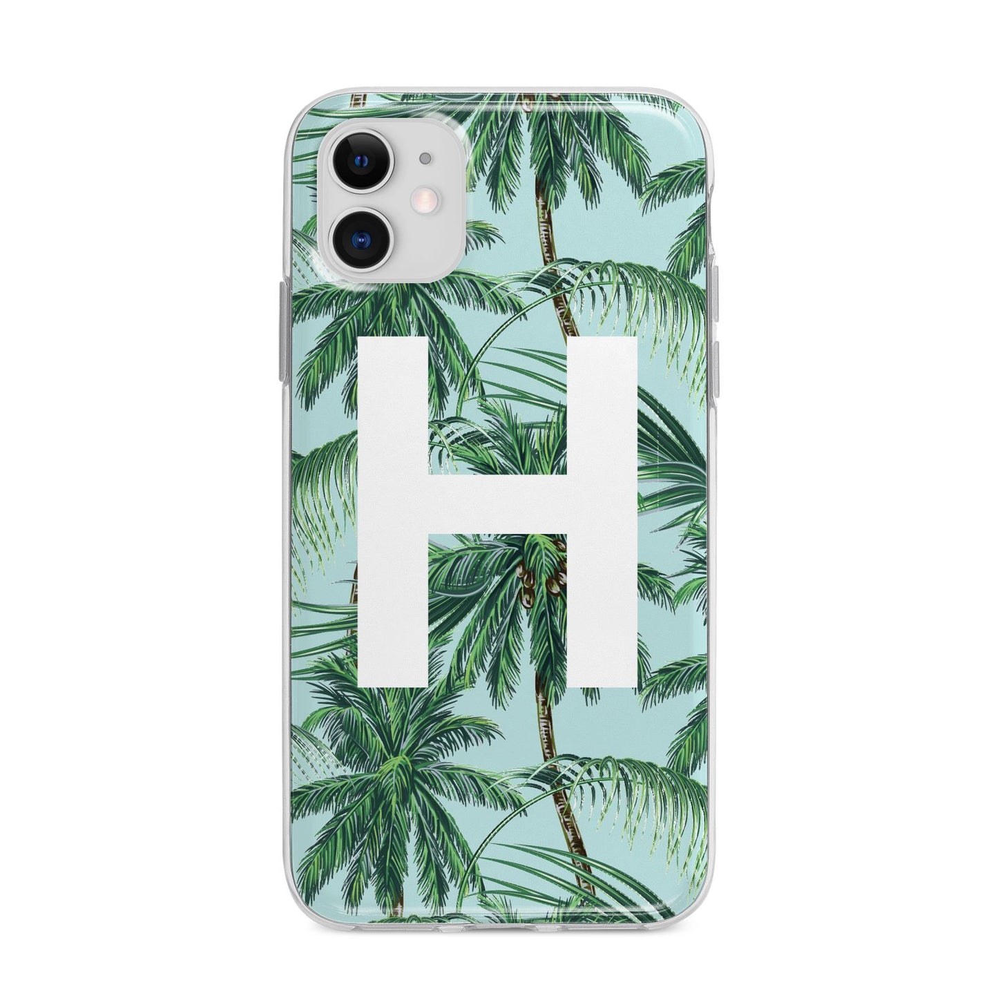 Personalised Palm Tree Tropical Apple iPhone 11 in White with Bumper Case