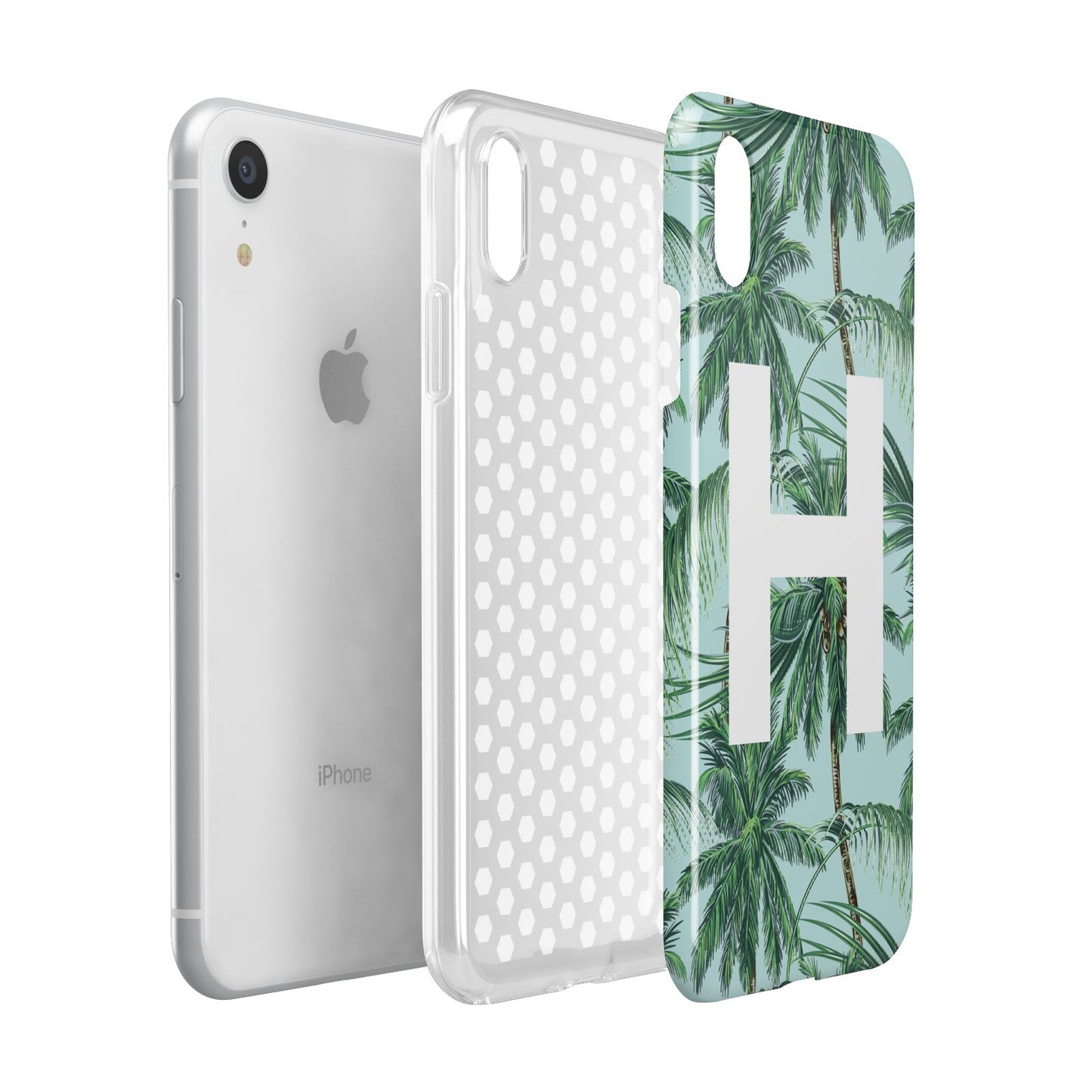 Personalised Palm Tree Tropical Apple iPhone XR White 3D Tough Case Expanded view