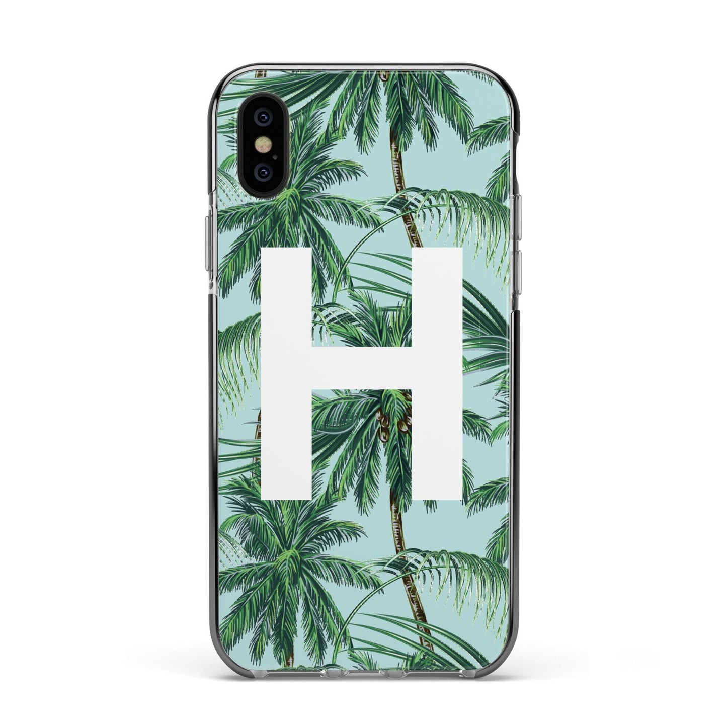 Personalised Palm Tree Tropical Apple iPhone Xs Impact Case Black Edge on Black Phone