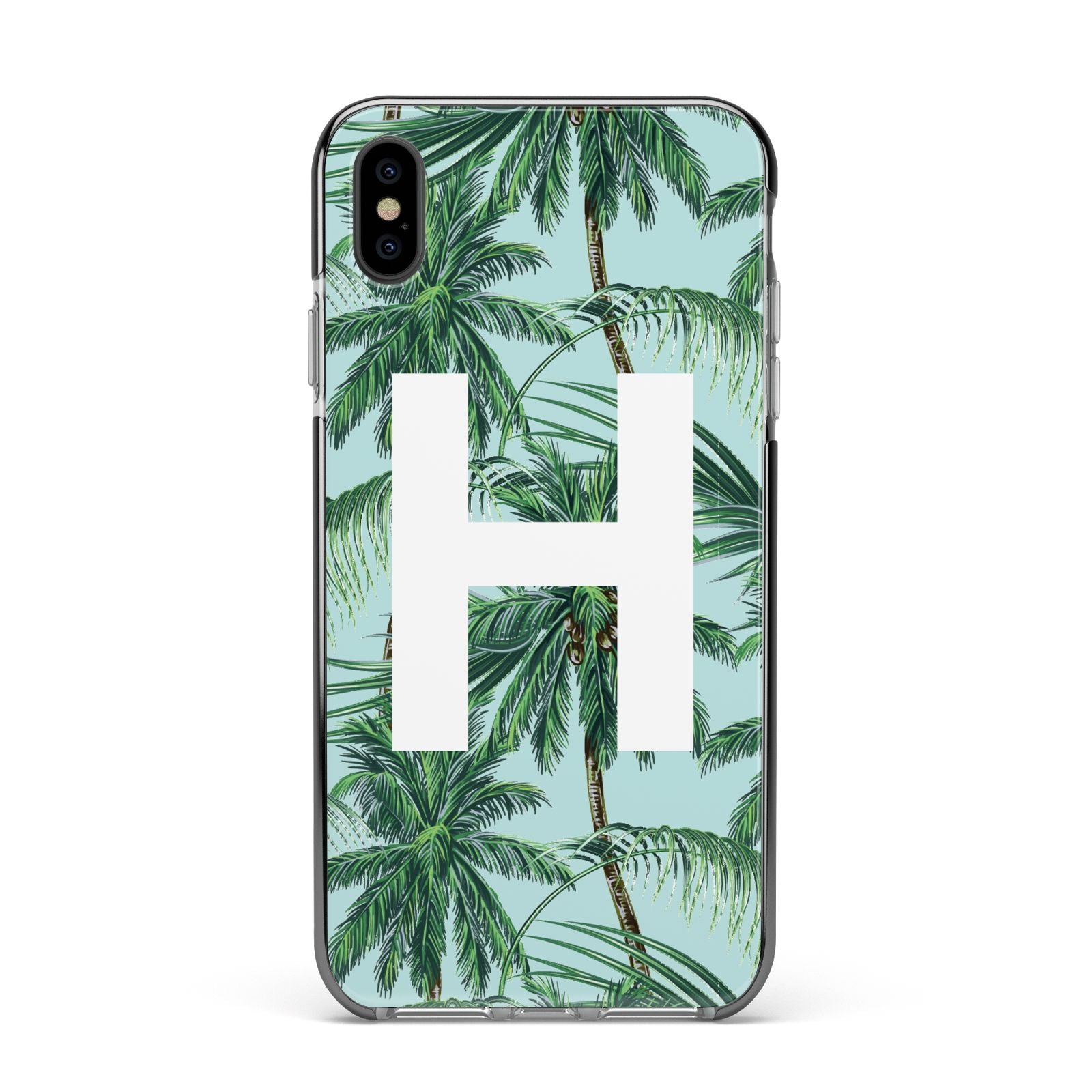 Personalised Palm Tree Tropical Apple iPhone Xs Max Impact Case Black Edge on Black Phone