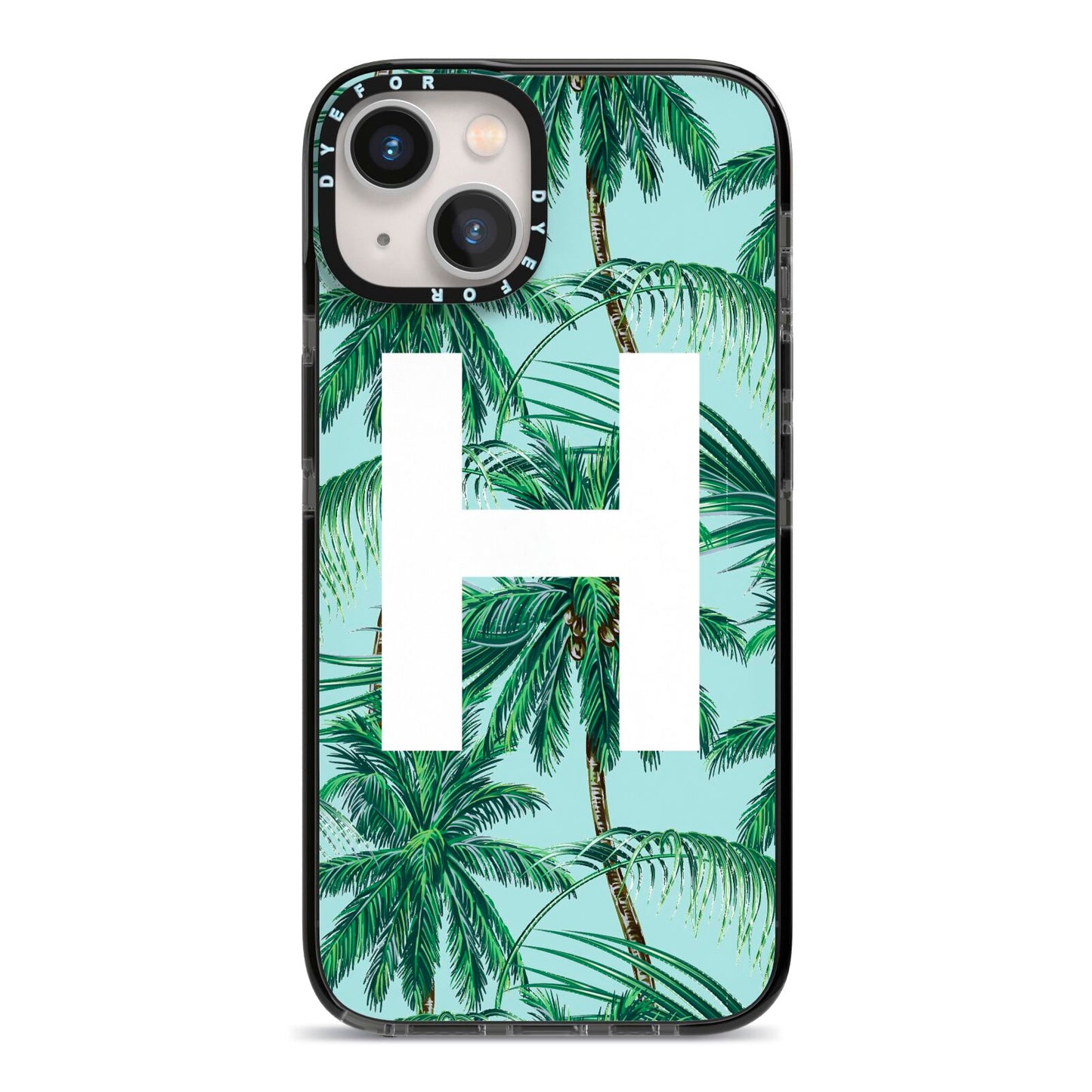 Personalised Palm Tree Tropical iPhone 13 Black Impact Case on Silver phone