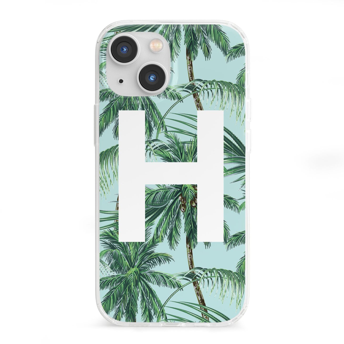 Personalised Palm Tree Tropical iPhone 13 Mini Clear Bumper Case