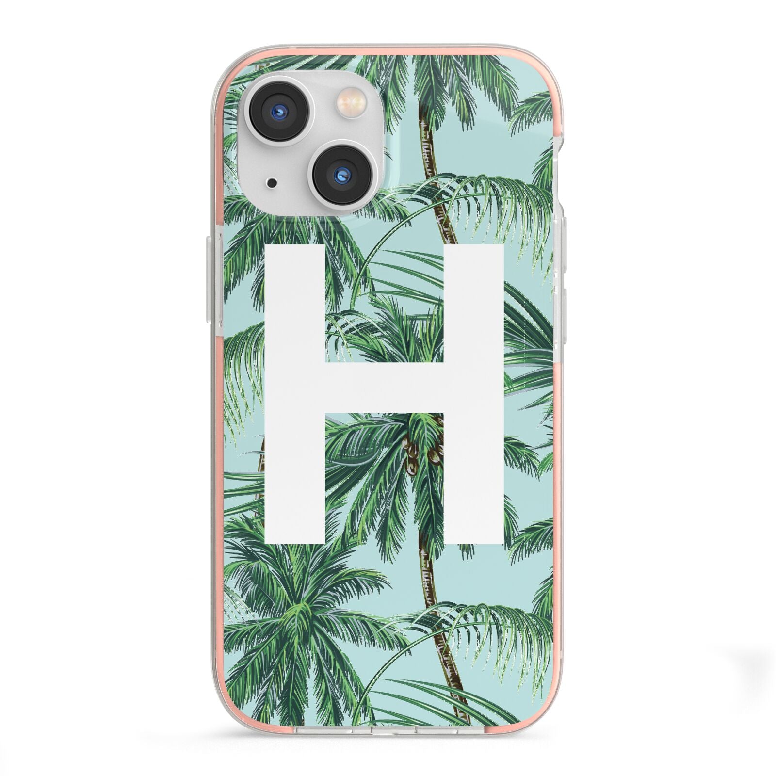 Personalised Palm Tree Tropical iPhone 13 Mini TPU Impact Case with Pink Edges