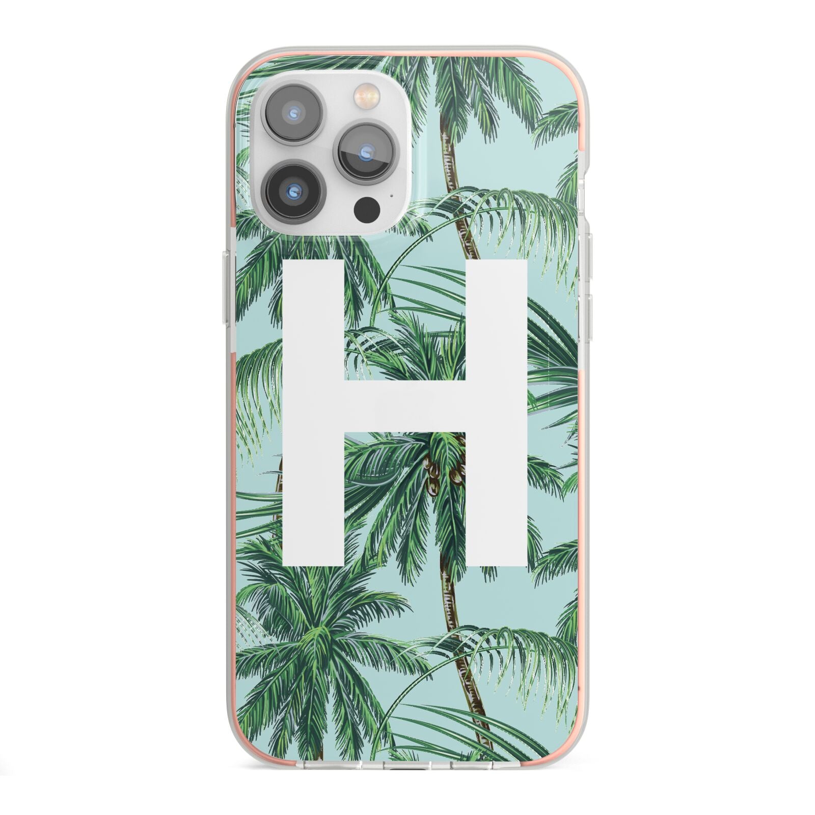 Personalised Palm Tree Tropical iPhone 13 Pro Max TPU Impact Case with Pink Edges