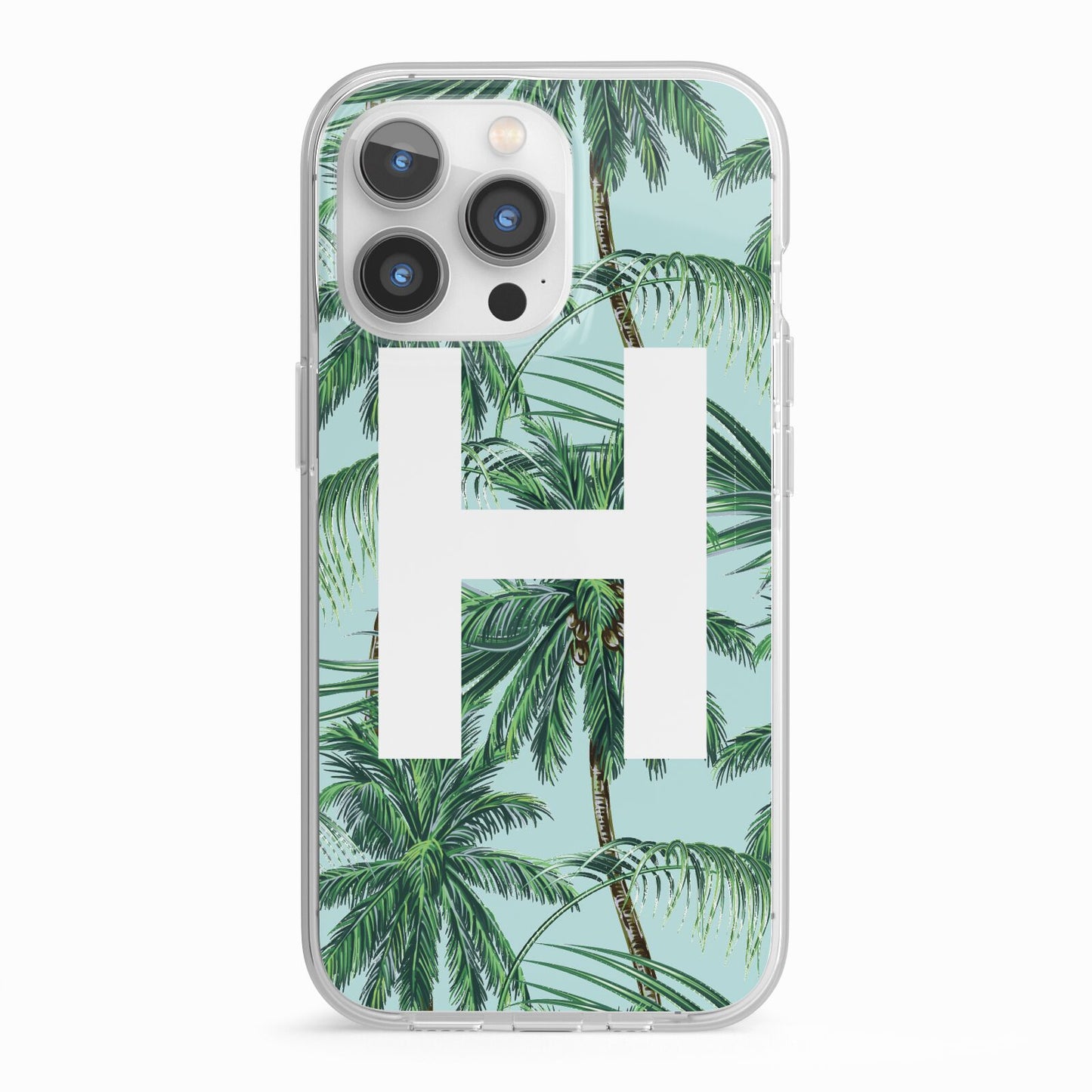 Personalised Palm Tree Tropical iPhone 13 Pro TPU Impact Case with White Edges