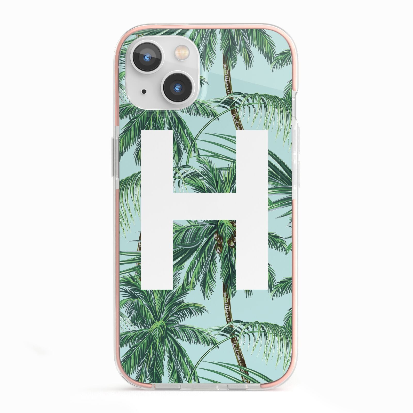 Personalised Palm Tree Tropical iPhone 13 TPU Impact Case with Pink Edges