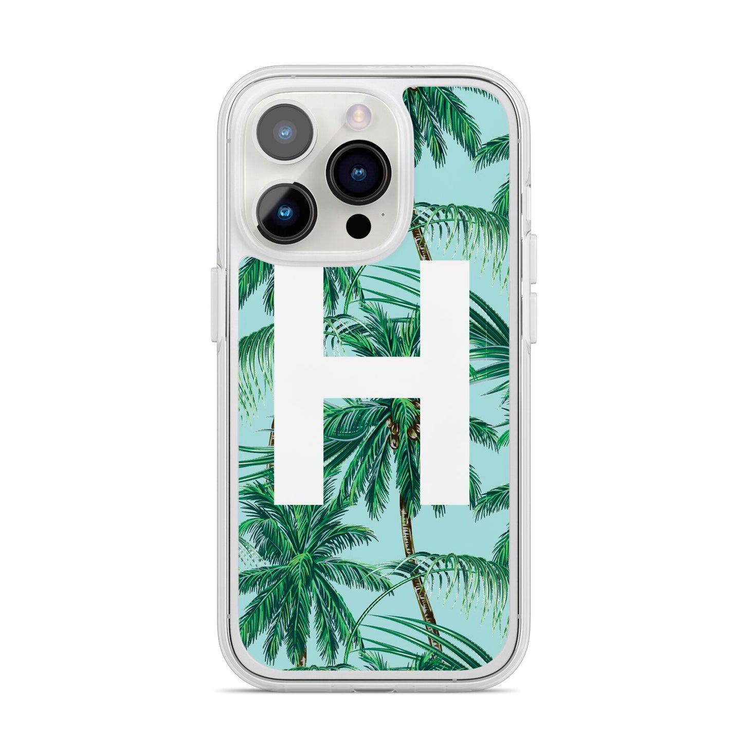 Personalised Palm Tree Tropical iPhone 14 Pro Clear Tough Case Silver