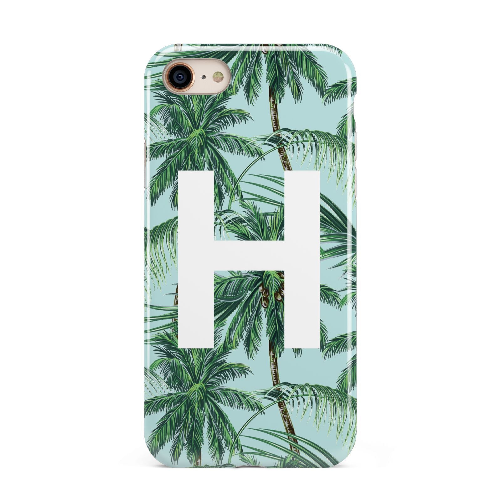 Personalised Palm Tree Tropical iPhone 8 3D Tough Case on Gold Phone