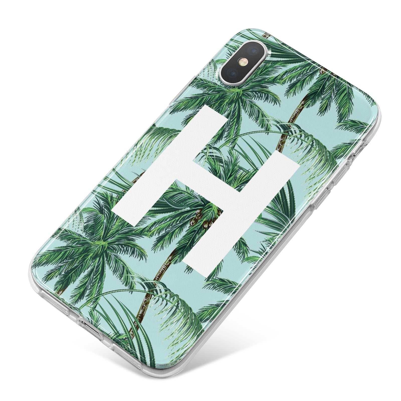 Personalised Palm Tree Tropical iPhone X Bumper Case on Silver iPhone