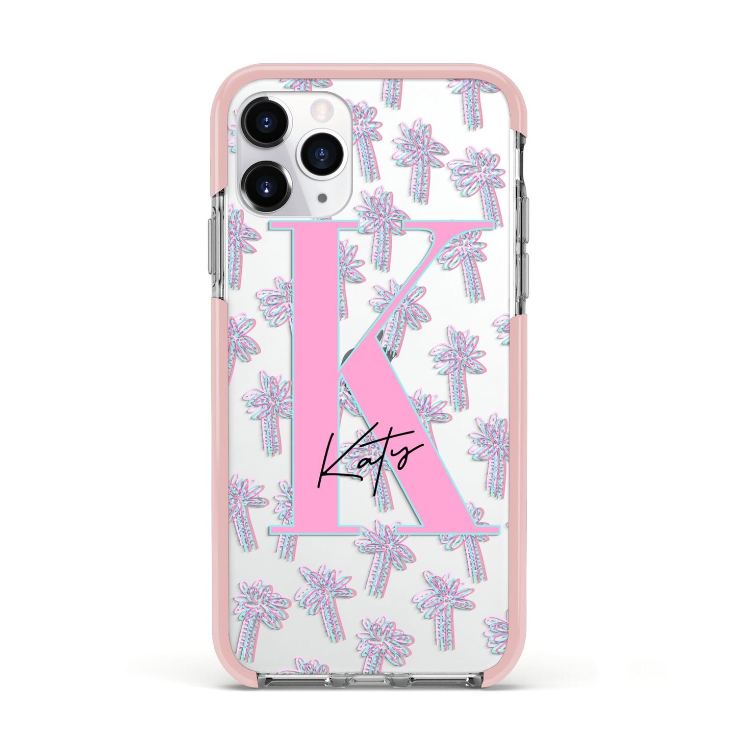 Personalised Palms Apple iPhone 11 Pro in Silver with Pink Impact Case