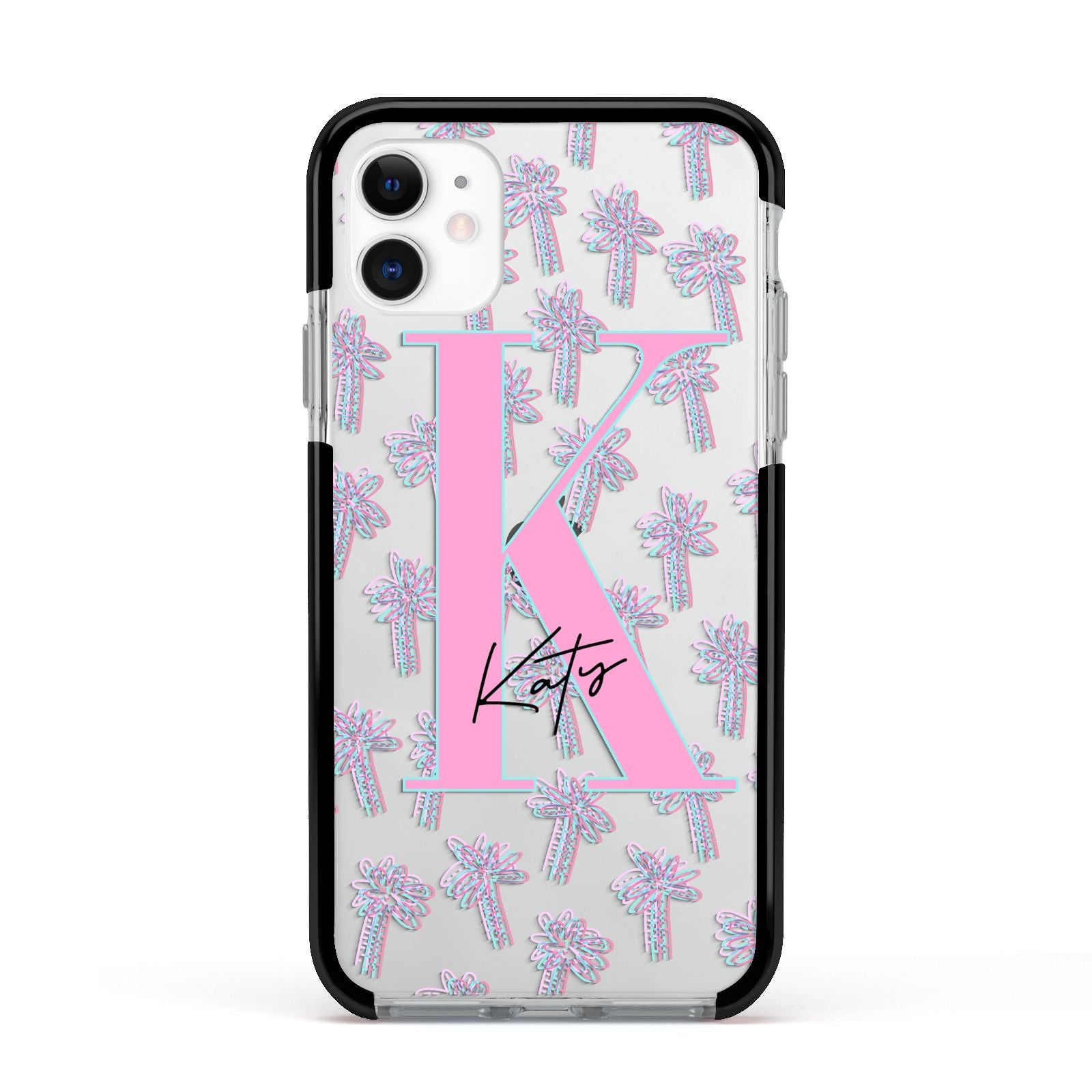 Personalised Palms Apple iPhone 11 in White with Black Impact Case