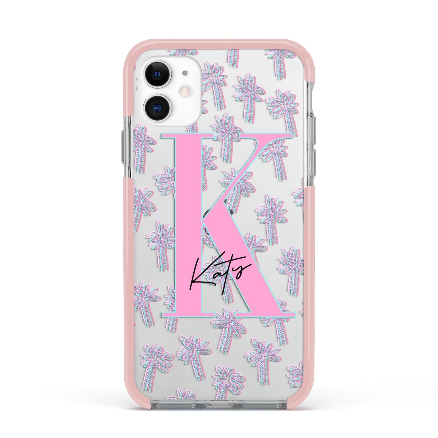 Personalised Palms Apple iPhone 11 in White with Pink Impact Case