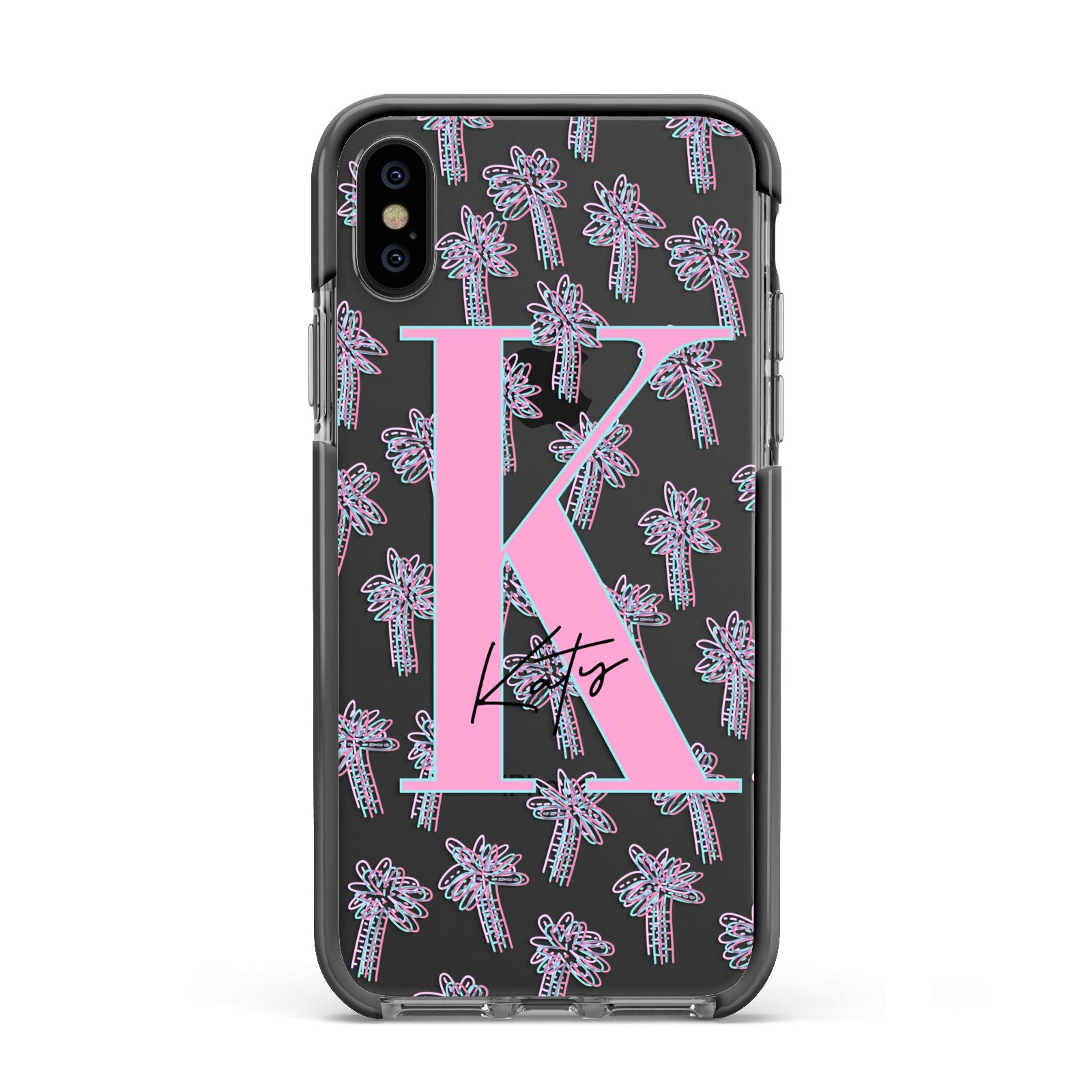 Personalised Palms Apple iPhone Xs Impact Case Black Edge on Black Phone