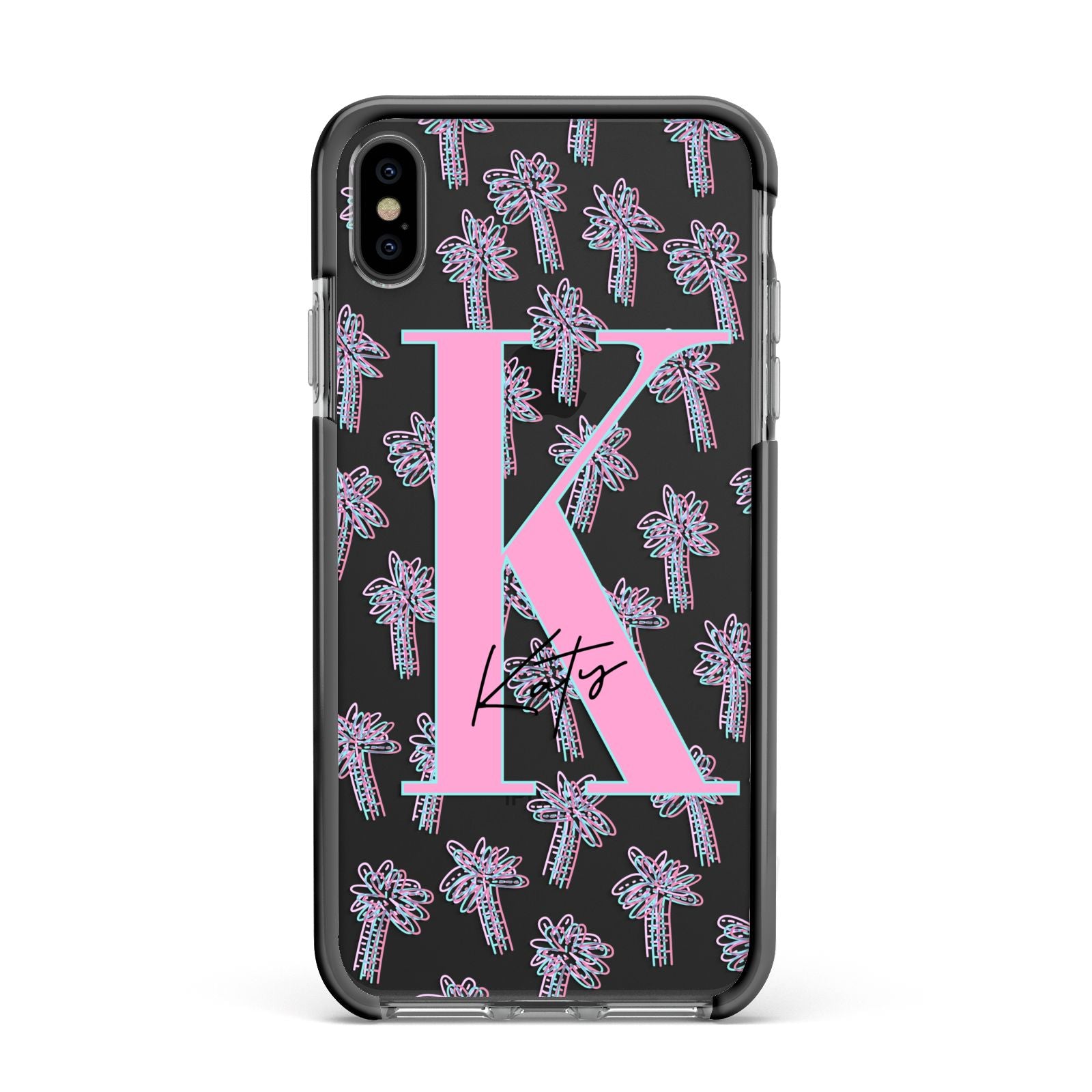 Personalised Palms Apple iPhone Xs Max Impact Case Black Edge on Black Phone