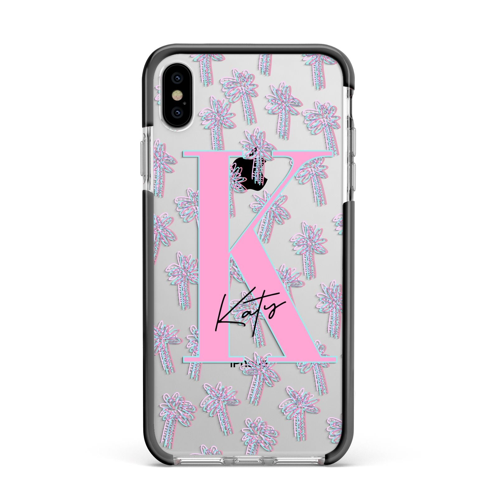 Personalised Palms Apple iPhone Xs Max Impact Case Black Edge on Silver Phone